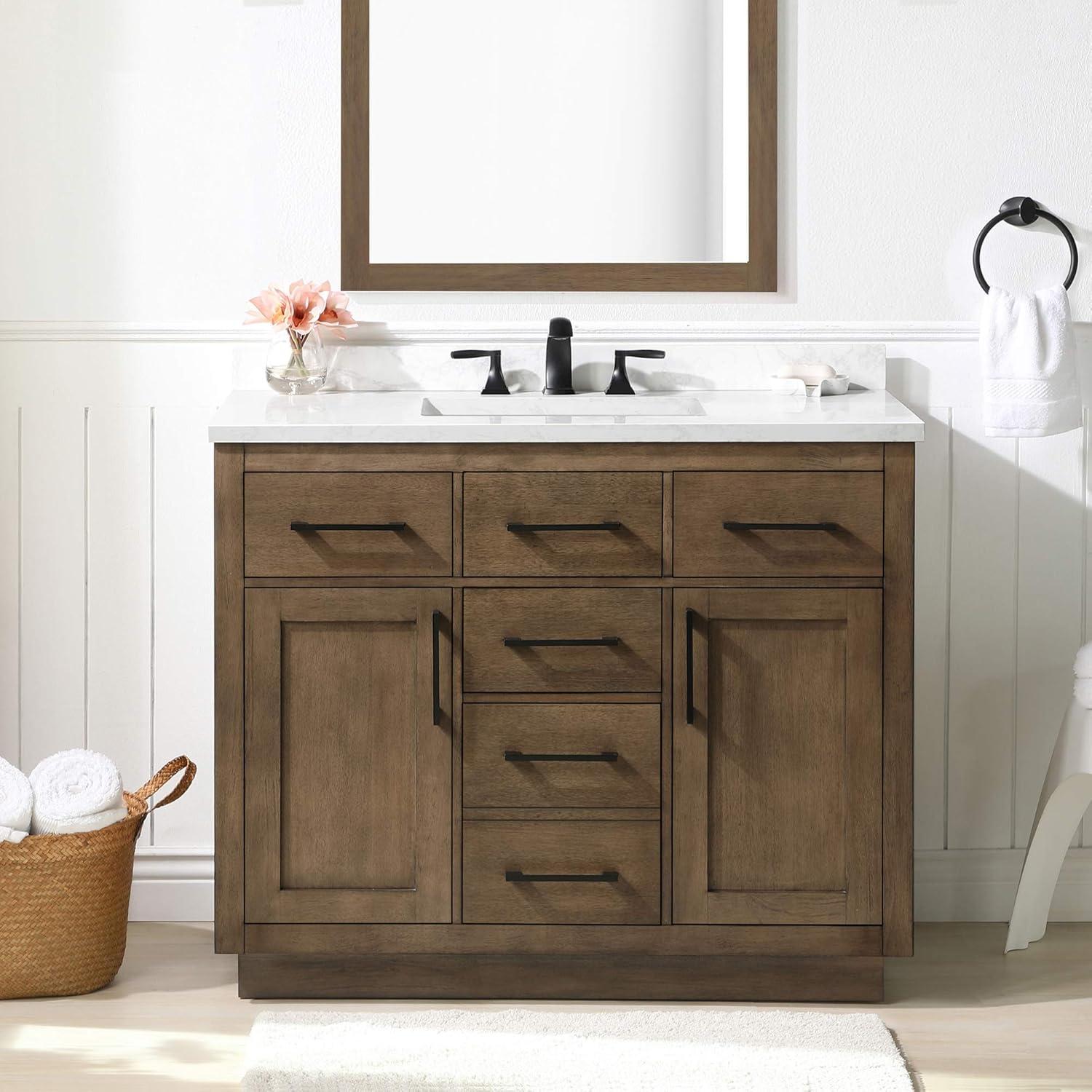 Ove Decors Athea 42 W x 22" D Freestanding Bathroom Vanity with Double Sink, Almond Latte