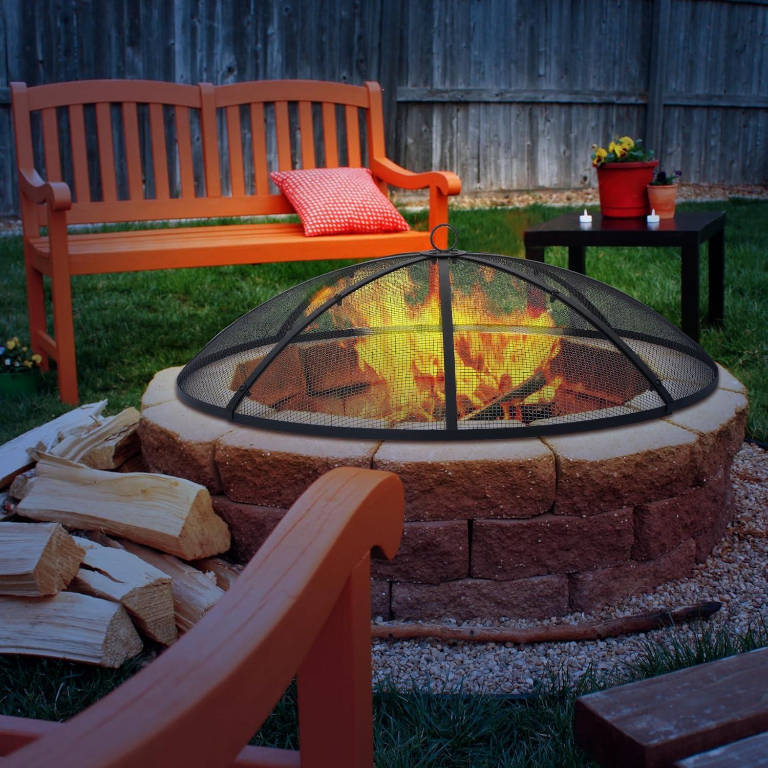 36Inch Round Screen Cover,Outdoor Patio Mesh FirePit Screens,Heavy Duty Steel Domed Ember Guard with Handle