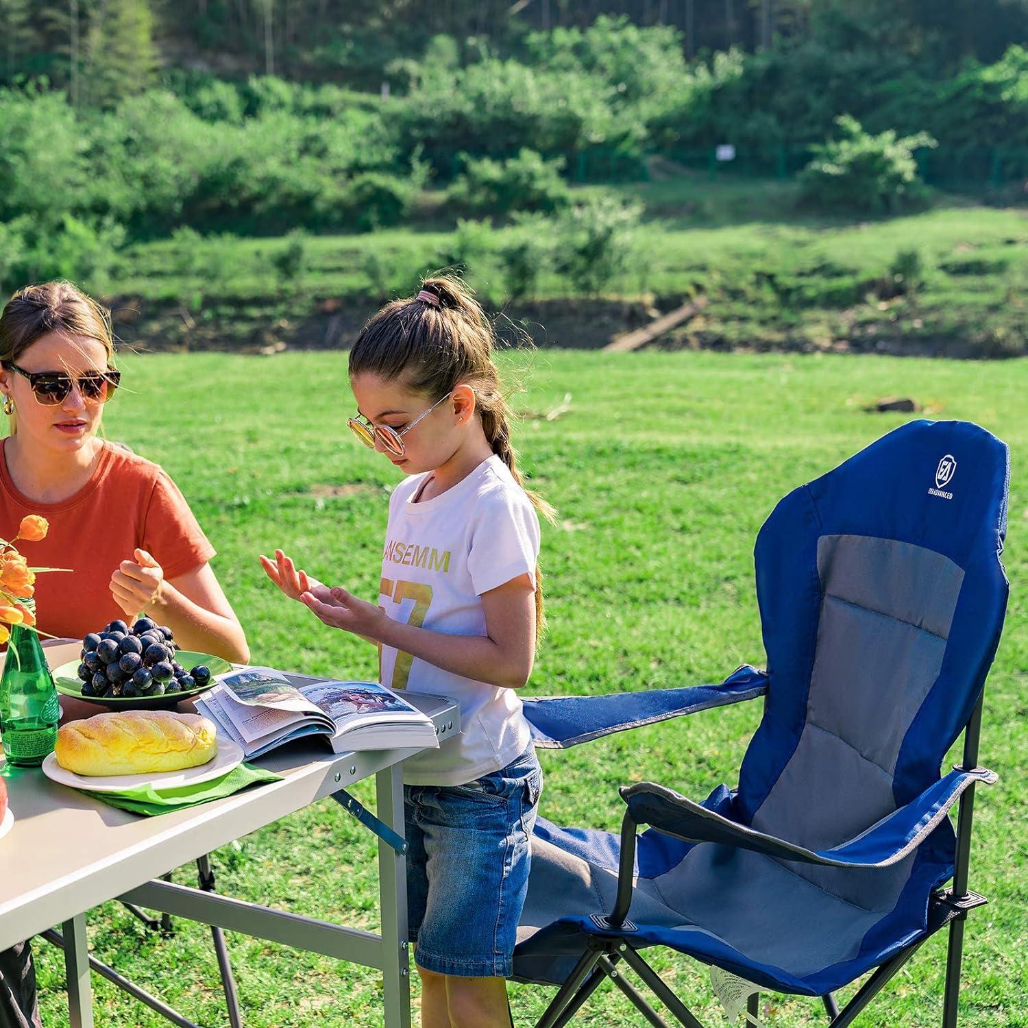 Blue and Gray Ergonomic Folding Camping Chairs with Arms, Set of 2