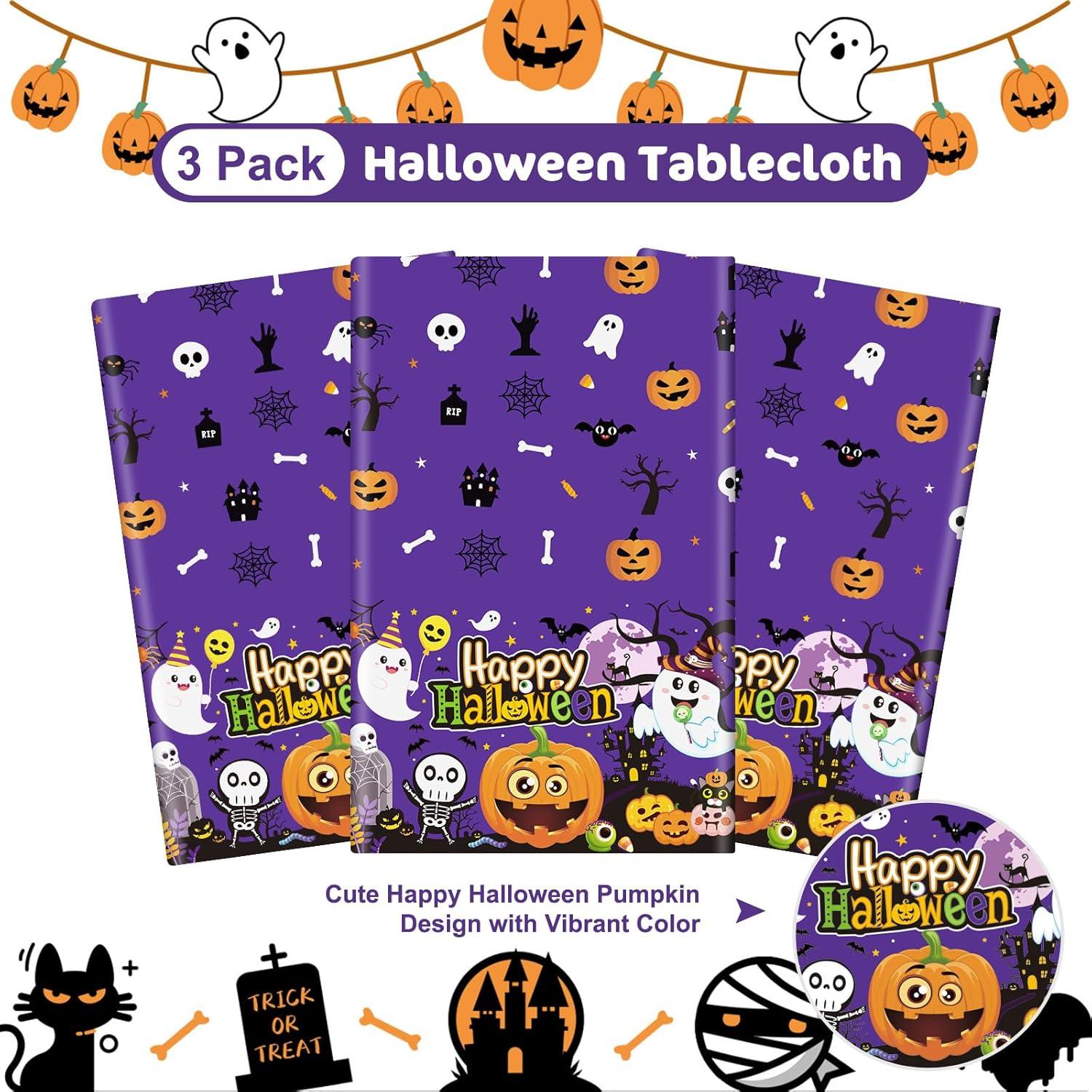 Juvale 3-Pack Halloween Table Cover for Party Supplies, Purple Disposable Plastic Tablecloth Decorations, Halloween Table Decorations for Themed Parties, Birthday Celebrations and More (54 x 108 In)