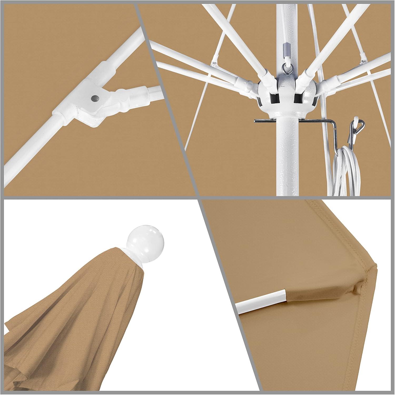 9 ft. Champagne Olefin Fabric White Aluminum Patio Umbrella