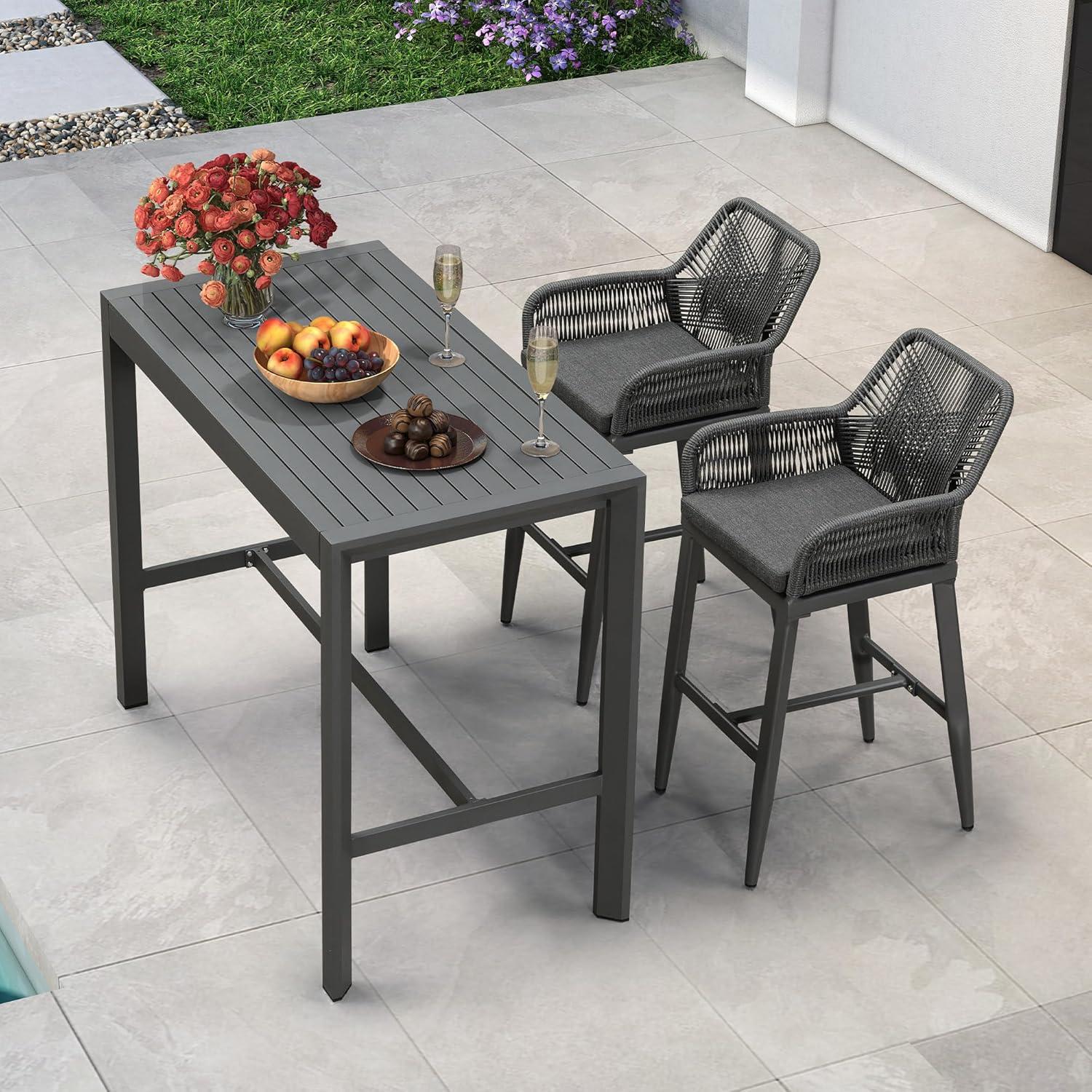 PURPLE LEAF Outdoor Wicker 29" Bar Stools Set of 2, Boho Patio Bar Height Chair with Cushion and Back for Outdoor and Indoor, Garden, Patio, Smoke Grey