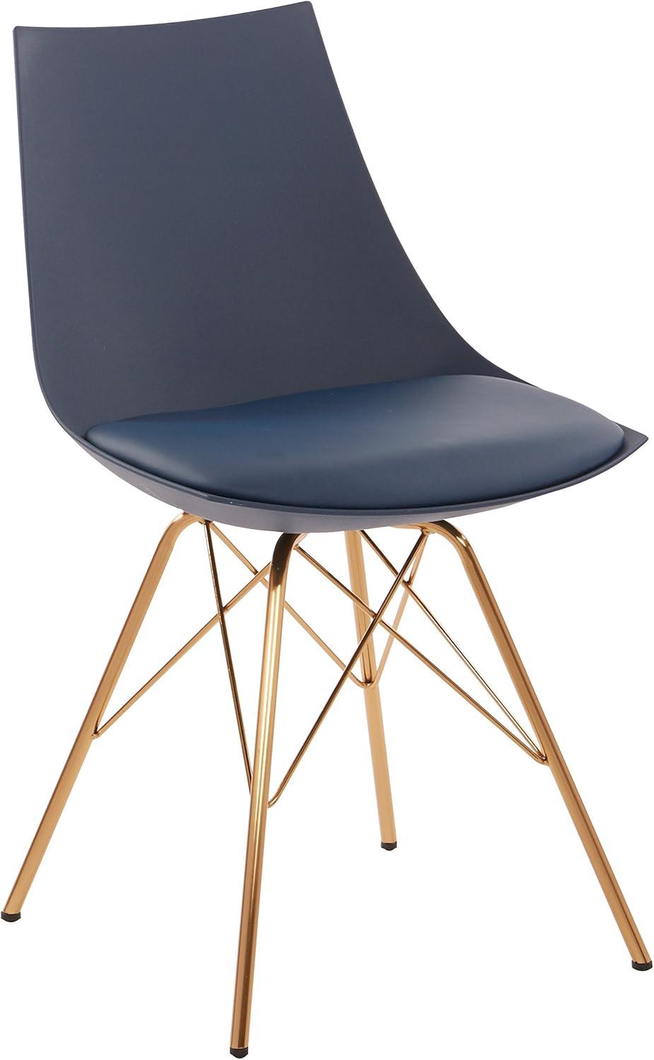 OSP Home Furnishings Oakley Chair in Navy Faux Leather with Gold Chrome Base