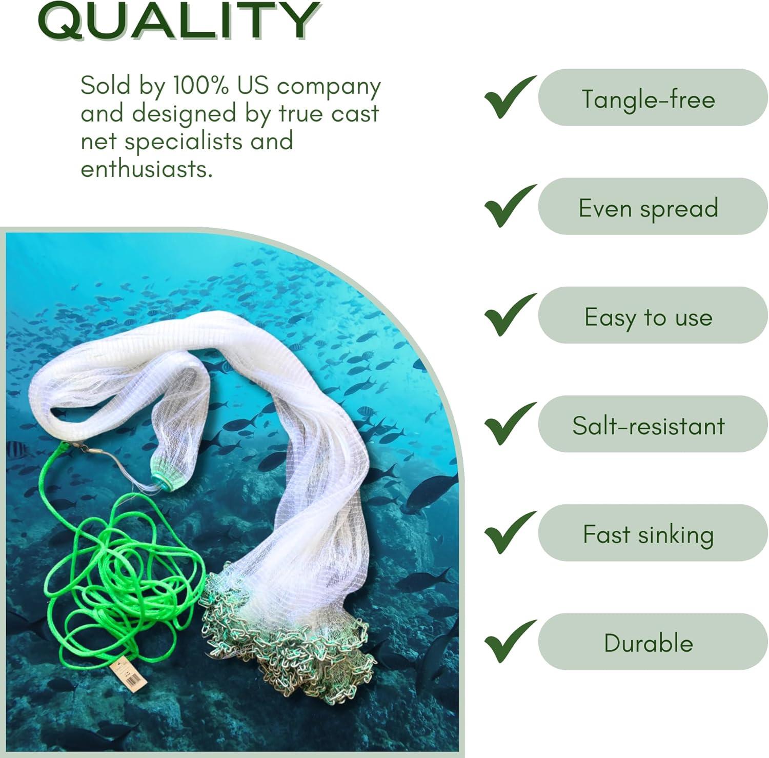 Silver Catch 8' Radius Cast Net Featuring 3/8" Mesh, True Six-Panel Design for Effective Smaller Bait Capture, Durable and Reliable