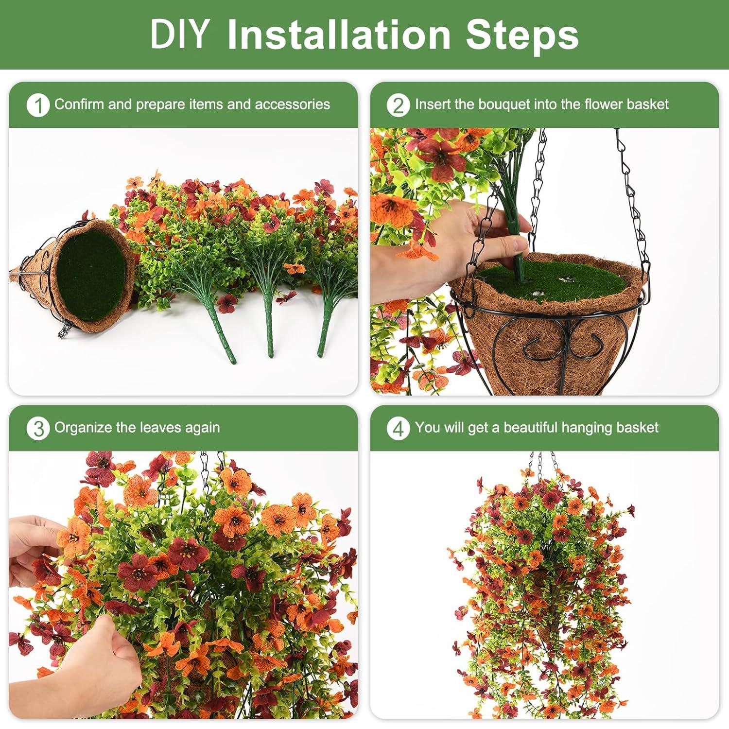 INQCMY Artificial Fake Hanging Flowers Plants with Basket for Outdoor Fall Decoration,Faux Silk Mixed Daisy in Planter UV Resistant Realistic for Porch Home Patio Garden Balcony Yard Autumn Decor