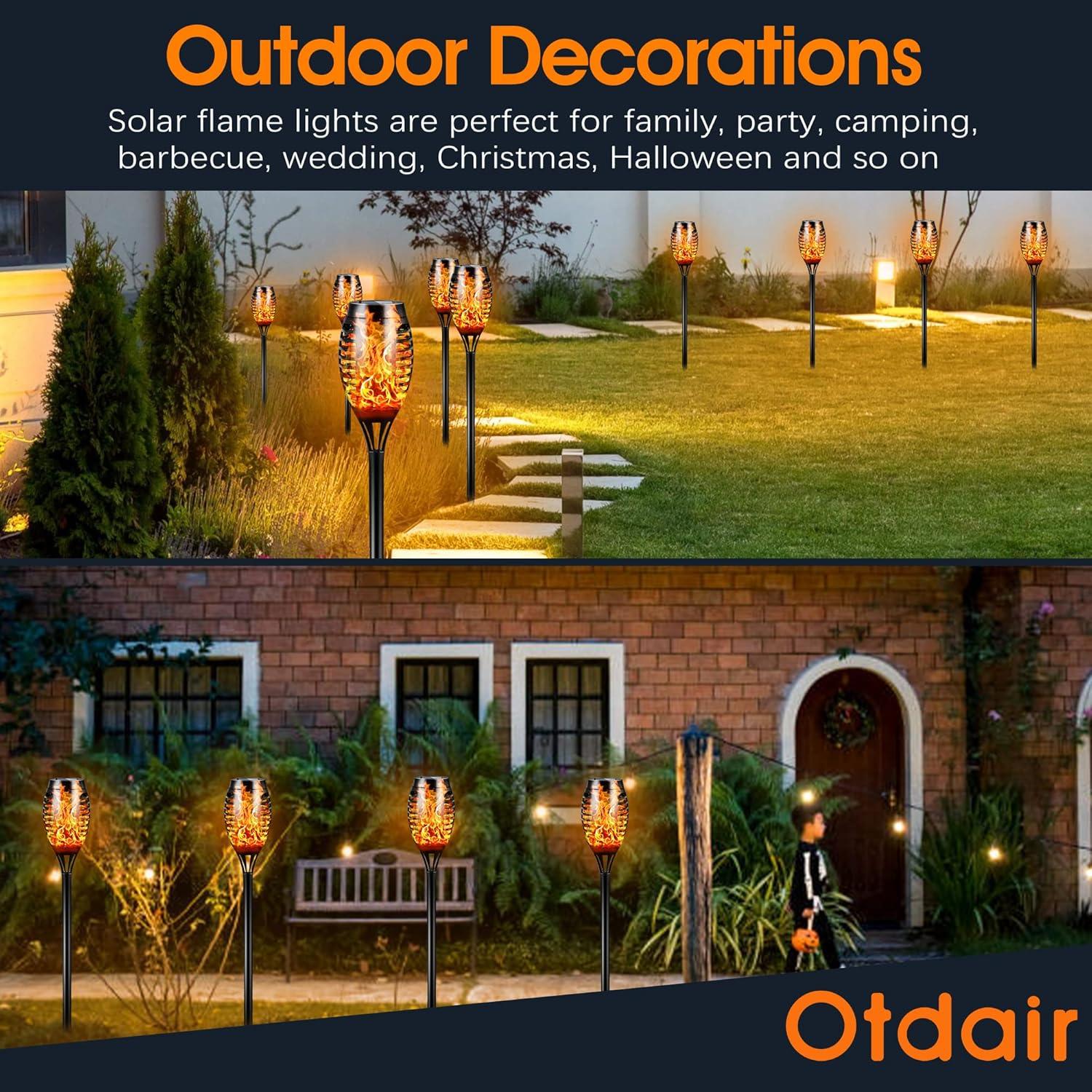 16-Pack Black LED Solar Tiki Torches with Flickering Flame