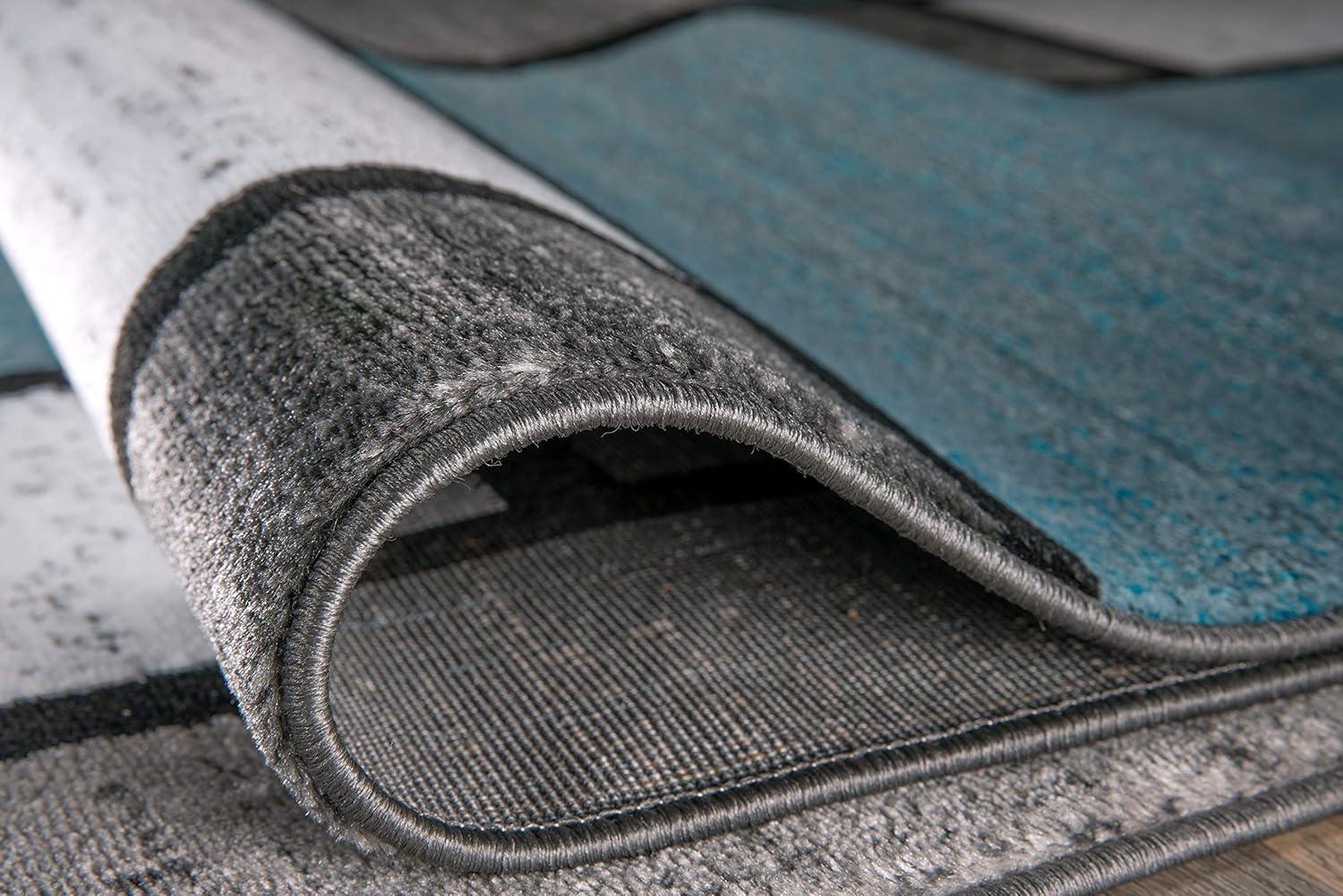 World Rug Gallery Contemporary Modern Boxed Color Block Blue Gray 2'x10' Runner Rug