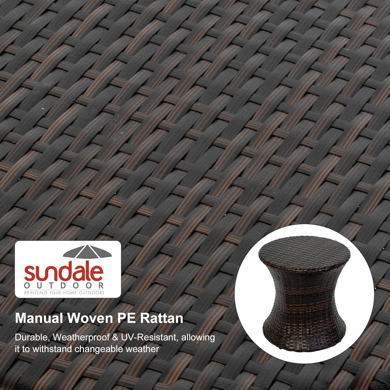 Outdoor Bistro Tables Wicker Side Table for Patio Garden Round Rattan Desk All Weather Brown