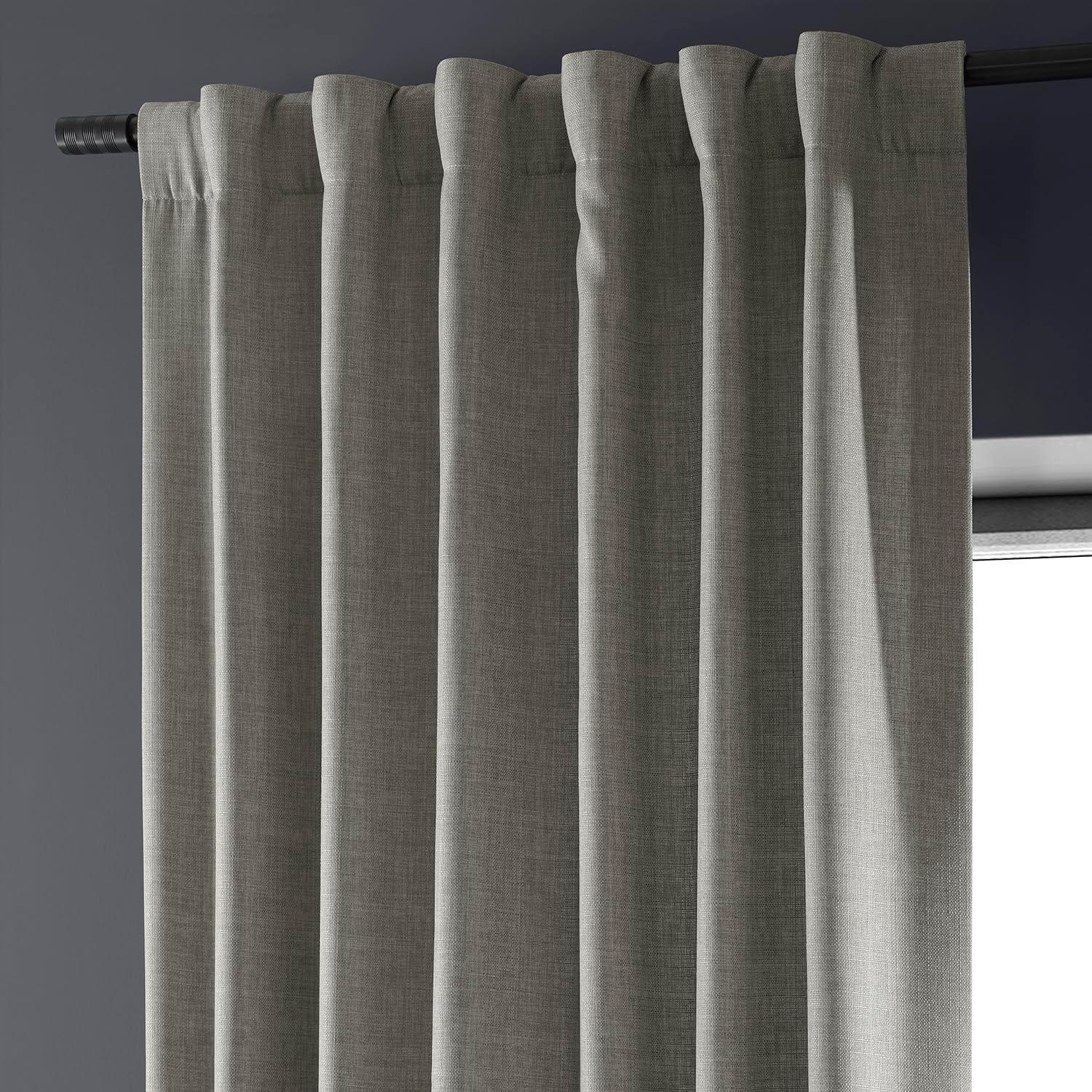 Taupe Grey Room-Darkening Faux Linen Curtain Panel 84"