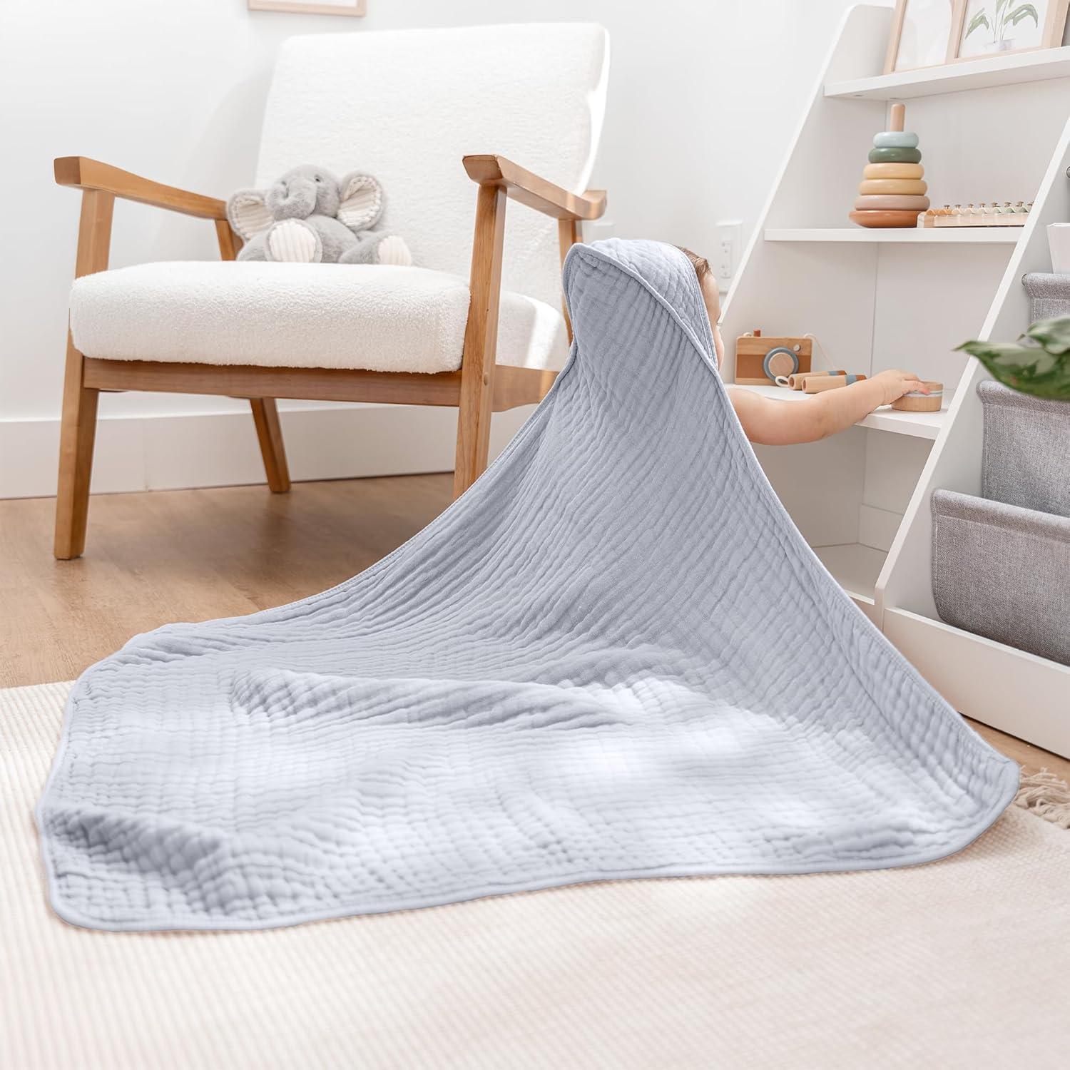 Comfy Cubs Comfy Cubs Hooded Baby Towel 2-Pack, Large 32 x 32 Inch - 6 Layer 100% Muslin Cotton - Soft & Absorbent Baby Bath Towels (Set of 2)