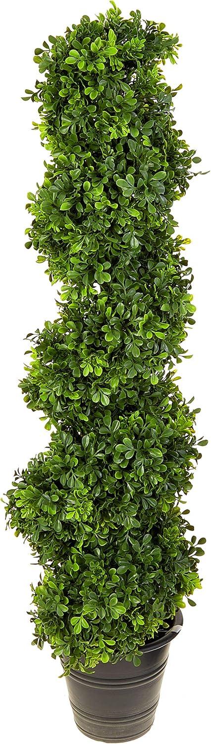 Nearly Natural Boxwood Spiral Topiary with Planter in Green