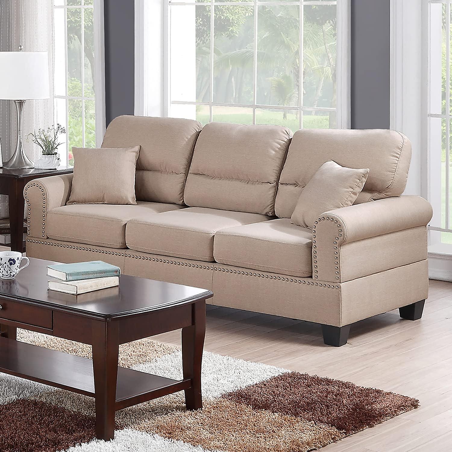 Poundex Furniture 2 Piece Fabric Sofa and Loveseat Set in Sand Tan Color