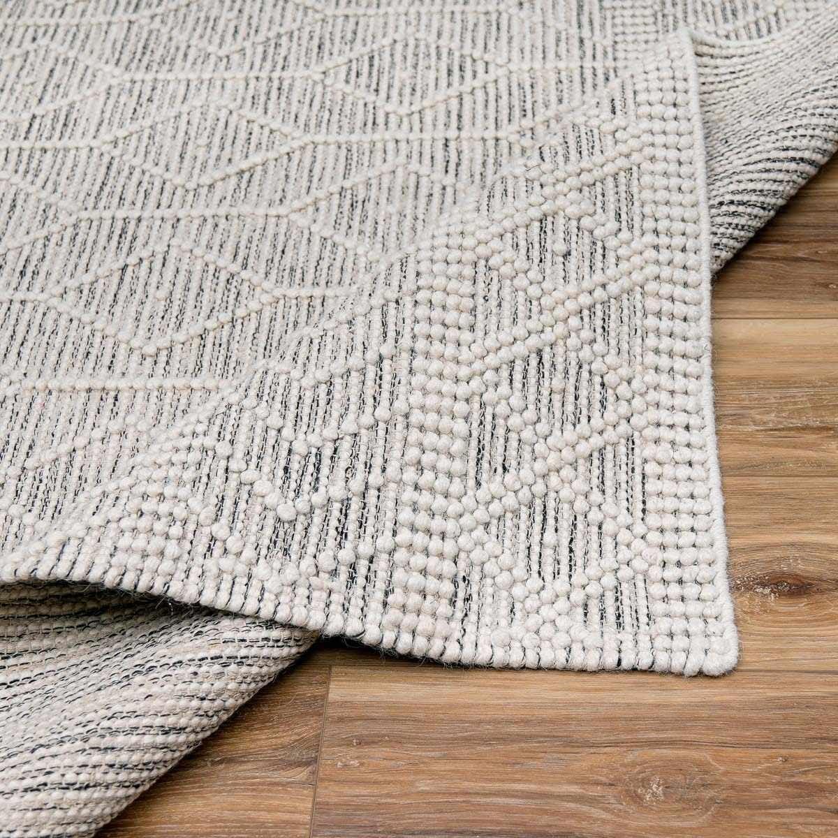 Hauteloom Carolina Boho Hand Woven Wool High Low Textured Area Rug - Farmhouse Moroccan Trellis Carpet for Living Room - Handmade Zig Zag Bubble Weave - Black, White, Cream - 12' x 15'