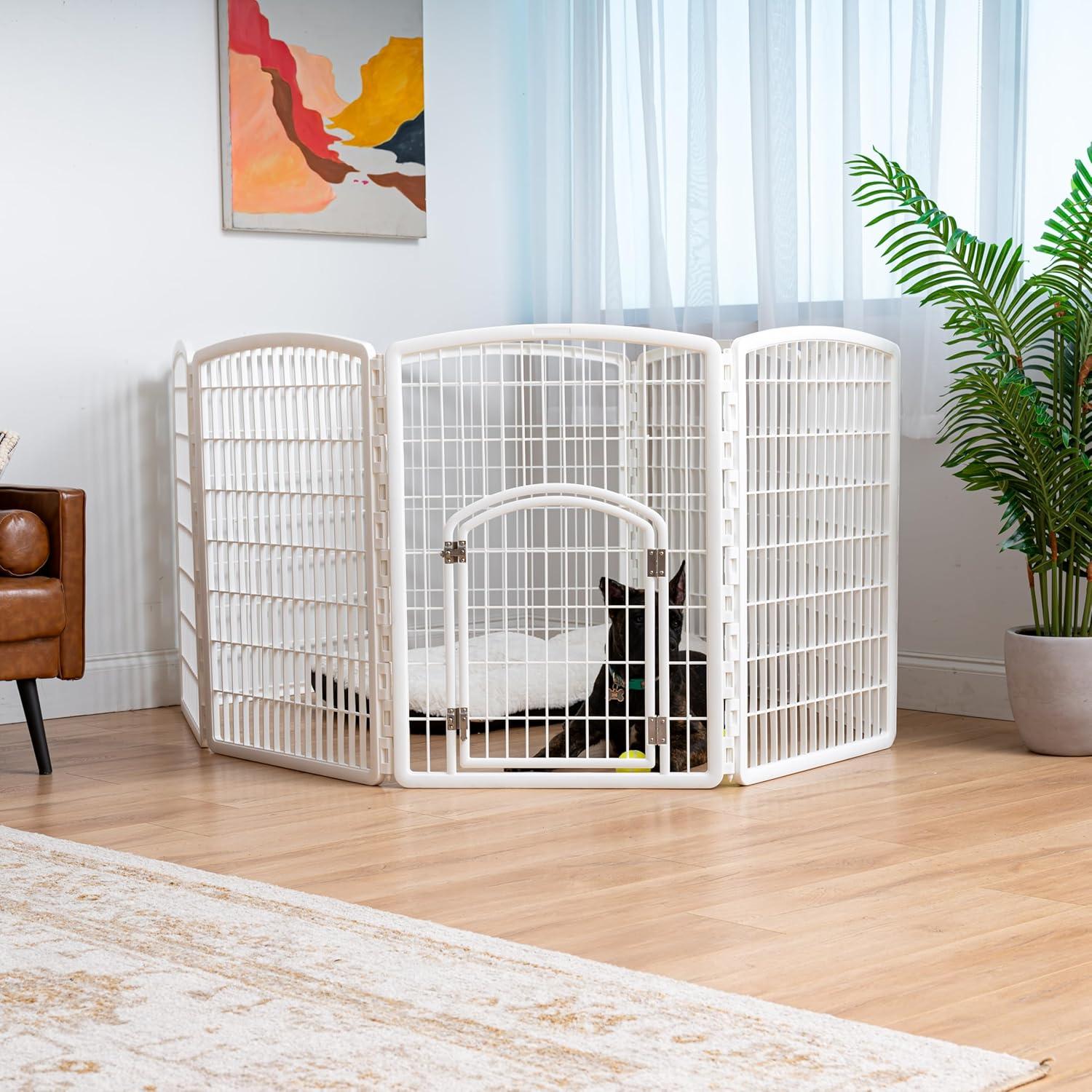 White 34" Heavy-Duty Plastic 8-Panel Pet Playpen with Door