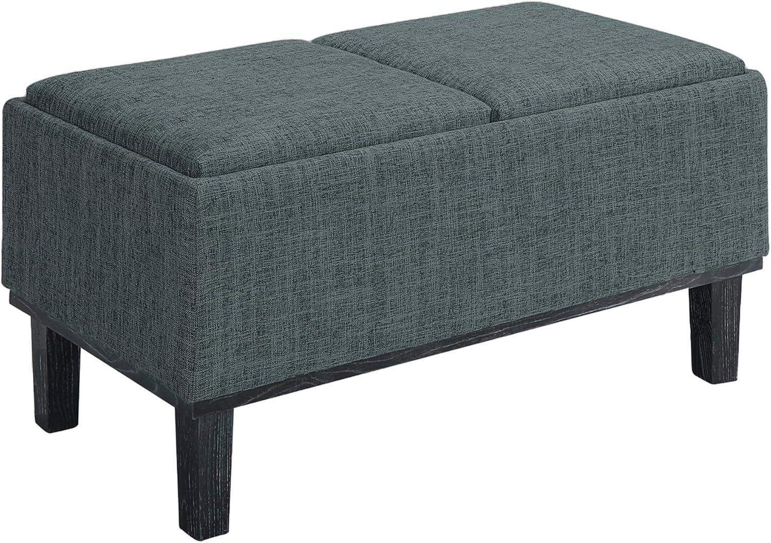 Gray Linen Tufted Storage Ottoman with Reversible Trays