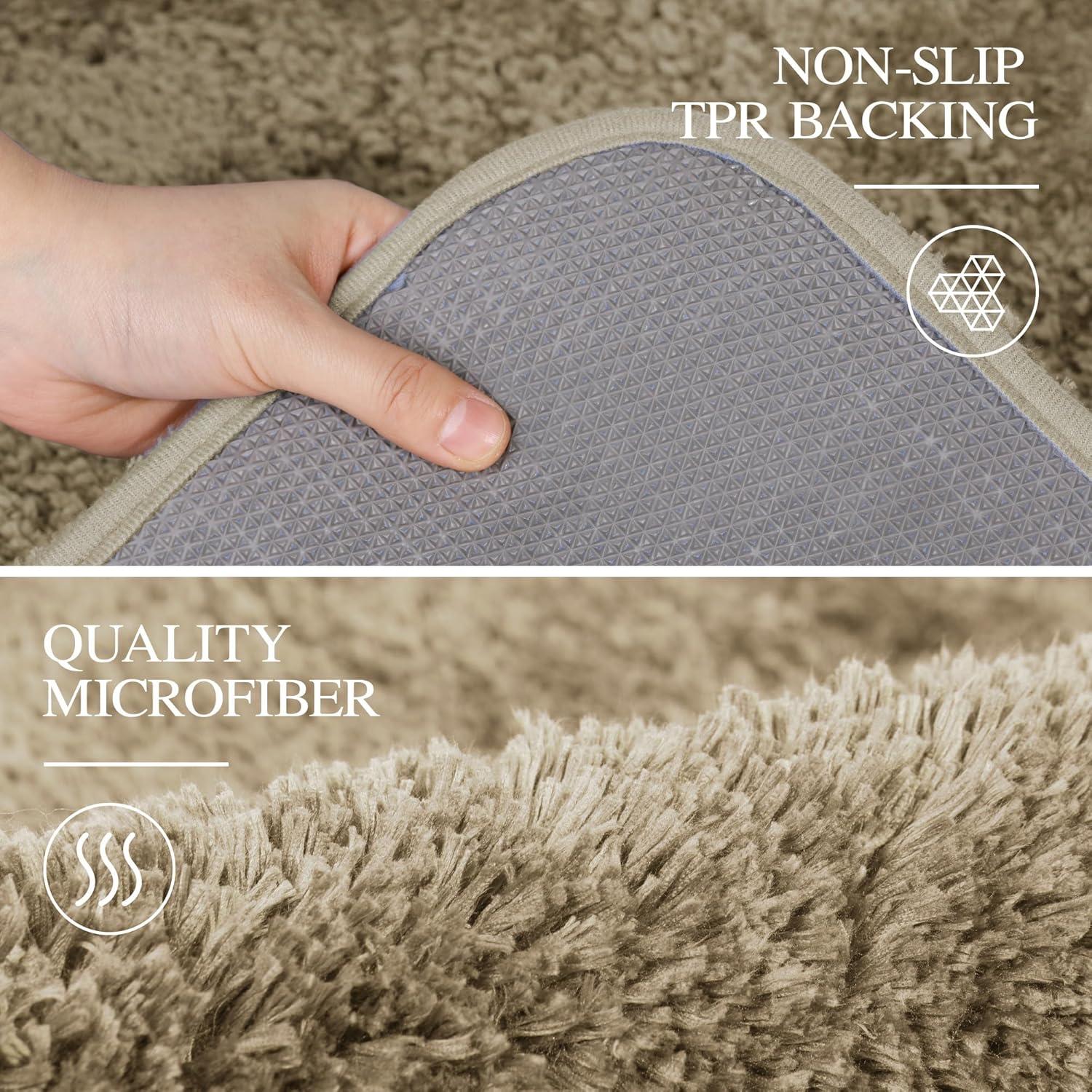 Sand Microfiber Shaggy Bathroom Rug with Non-Slip Rubber Backing, 24 x 60