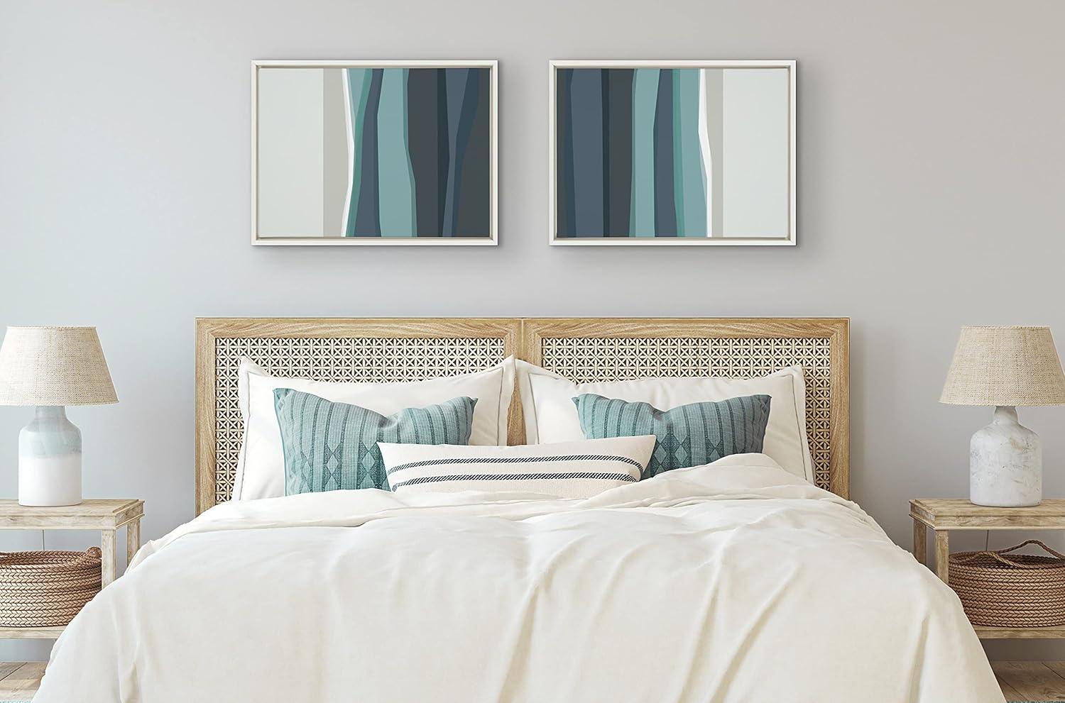 Kate and Laurel Sylvie Abstract Teal Beach Horizon Left and Right Framed Canvas by The Creative Bunch Studio, 2 Piece 18x24, White