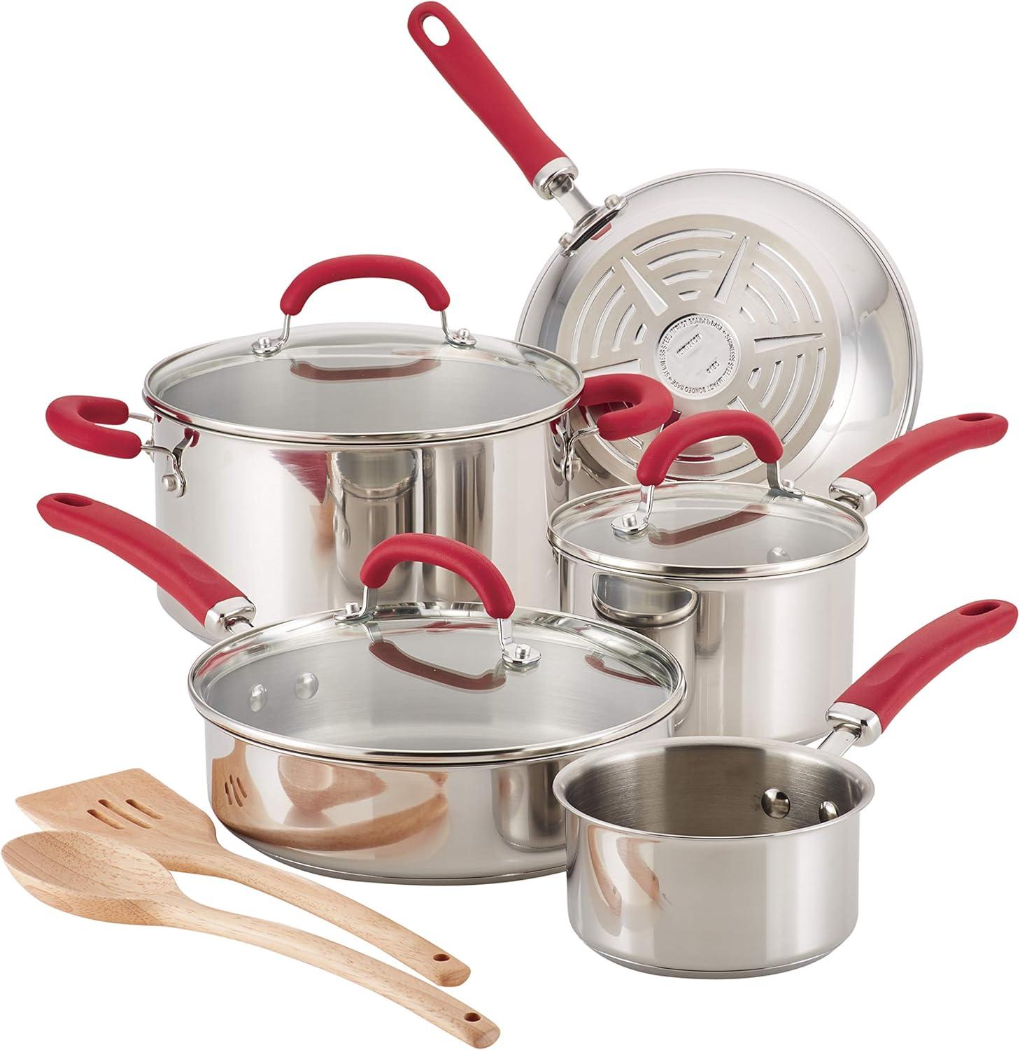 Rachael Ray Create Delicious Stainless Steel Cookware Induction Pots and Pans Set, 10 Piece