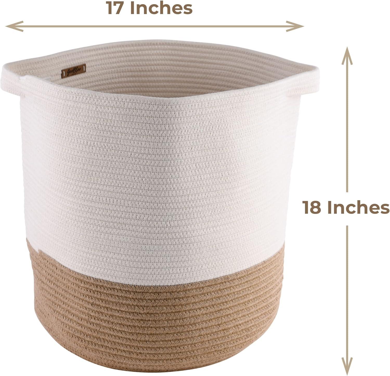 GooBloo Cotton Rope Basket Woven Baskets for Storage Baby Clothes Hamper 18” x 16”