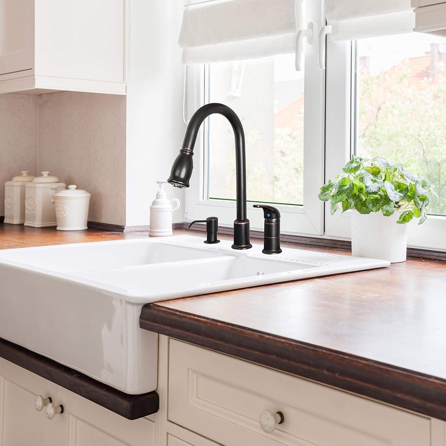 Builders Shoppe Classic Single Handle 16" Pull-Down Kitchen Faucet with Soap Dispenser Oil Rubbed Bronze Rubbed