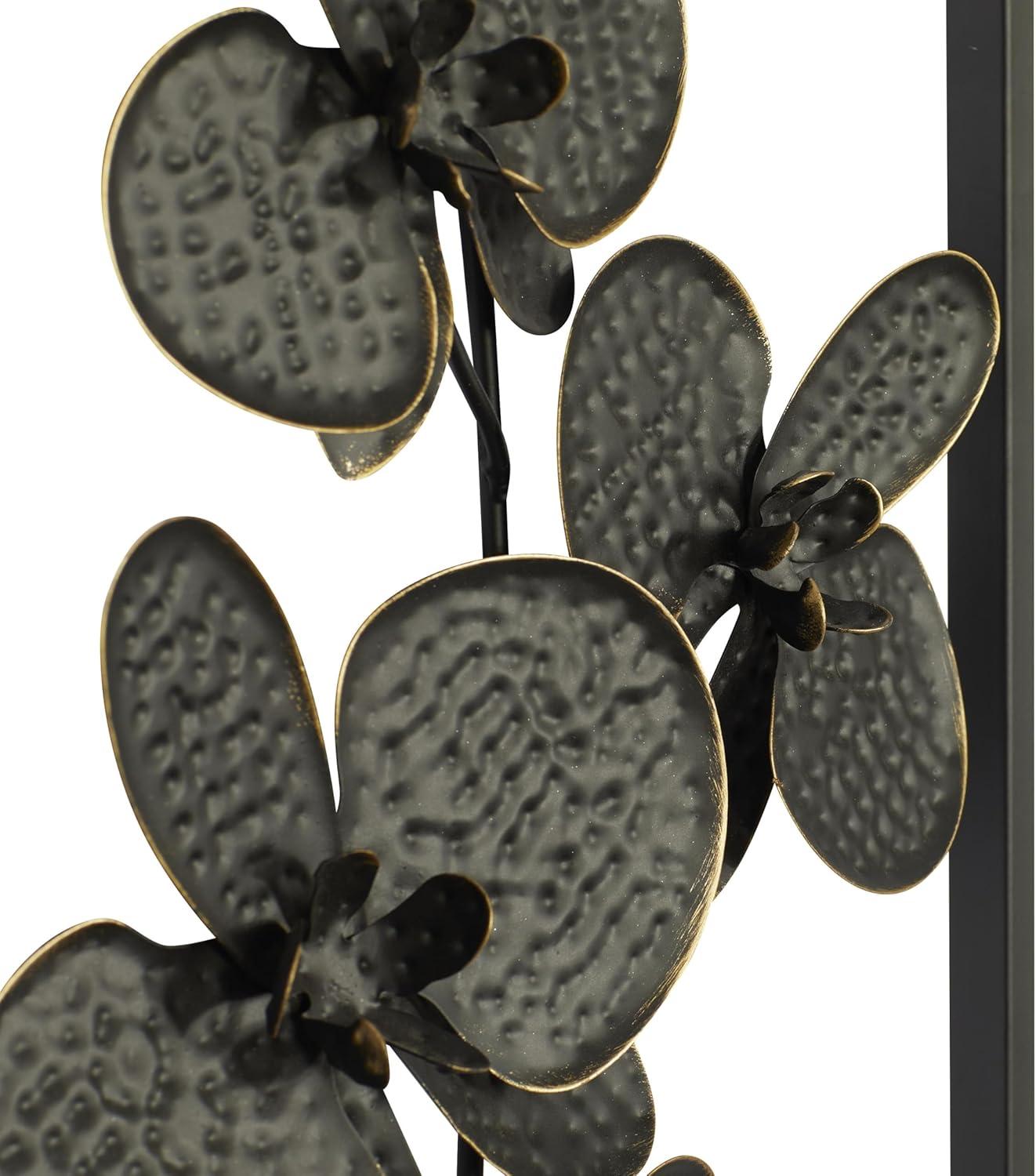 DecMode Black Metal Orchid Floral Wall Decor with Black Frame (2 Count)