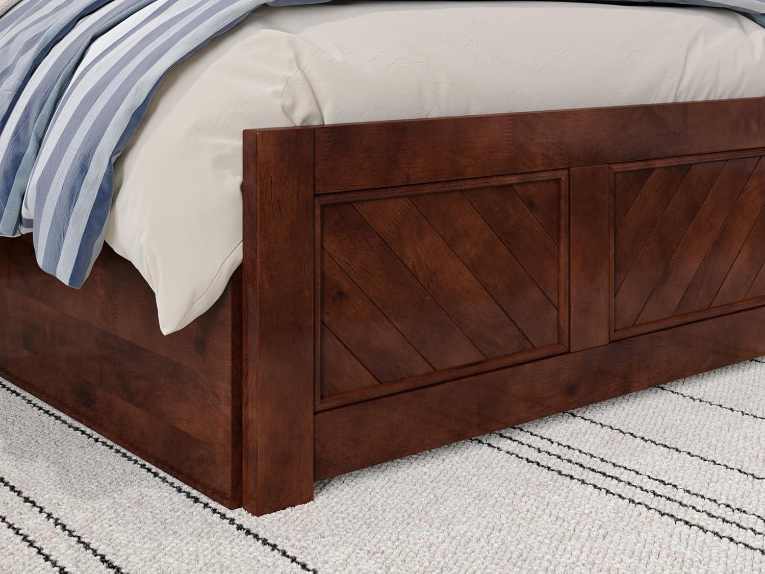 Walnut Full Platform Bed with Trundle and USB Charger