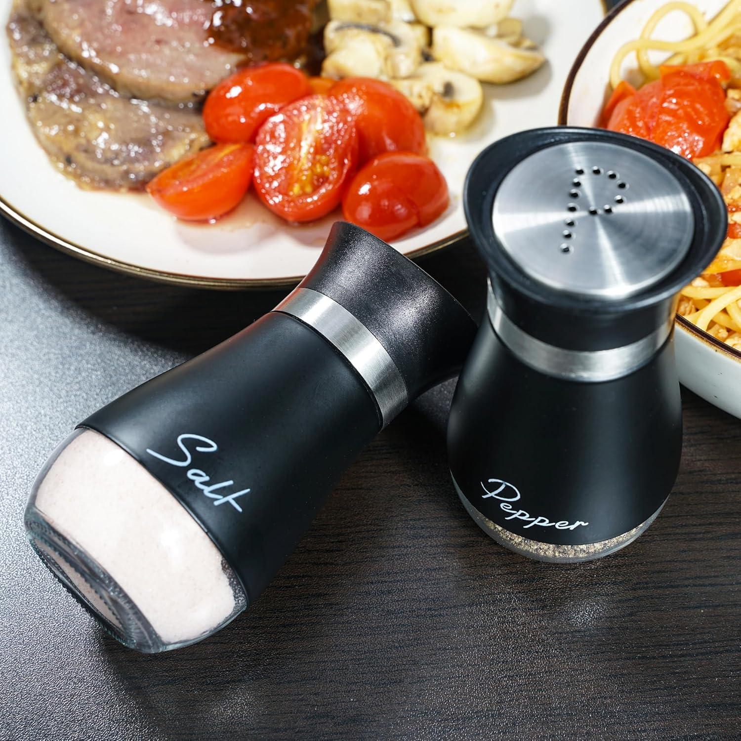 Juvale Stainless Steel Salt and Pepper Shakers Set with Glass Bottom, Perforated "S" and "P" Caps - Modern Kitchen Decor (4oz)