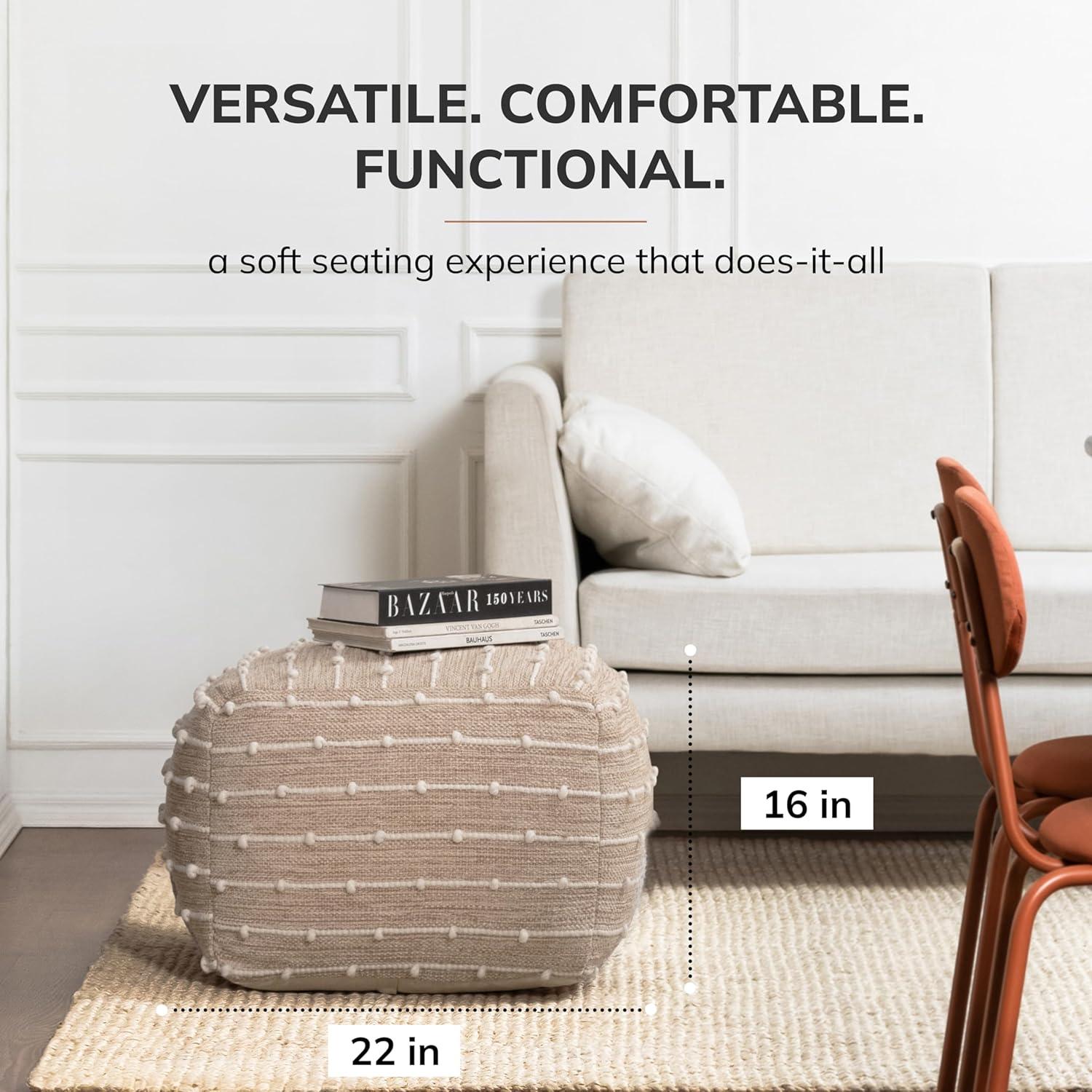Penelope Pouf Ottoman Brown/Ivory - Anji Mountain: Cotton Blend, No Assembly, Fair Trade Certified