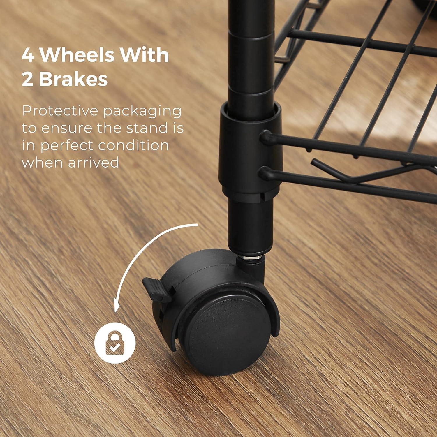 SONGMICS 3 Tier Wide Printer Stand with Wheels, Rolling Printer Table Cart with Metal Storage Shelf, for Home and Office, 16.1 x 12.2 x 26.8 Inches, Black ULGR303B01