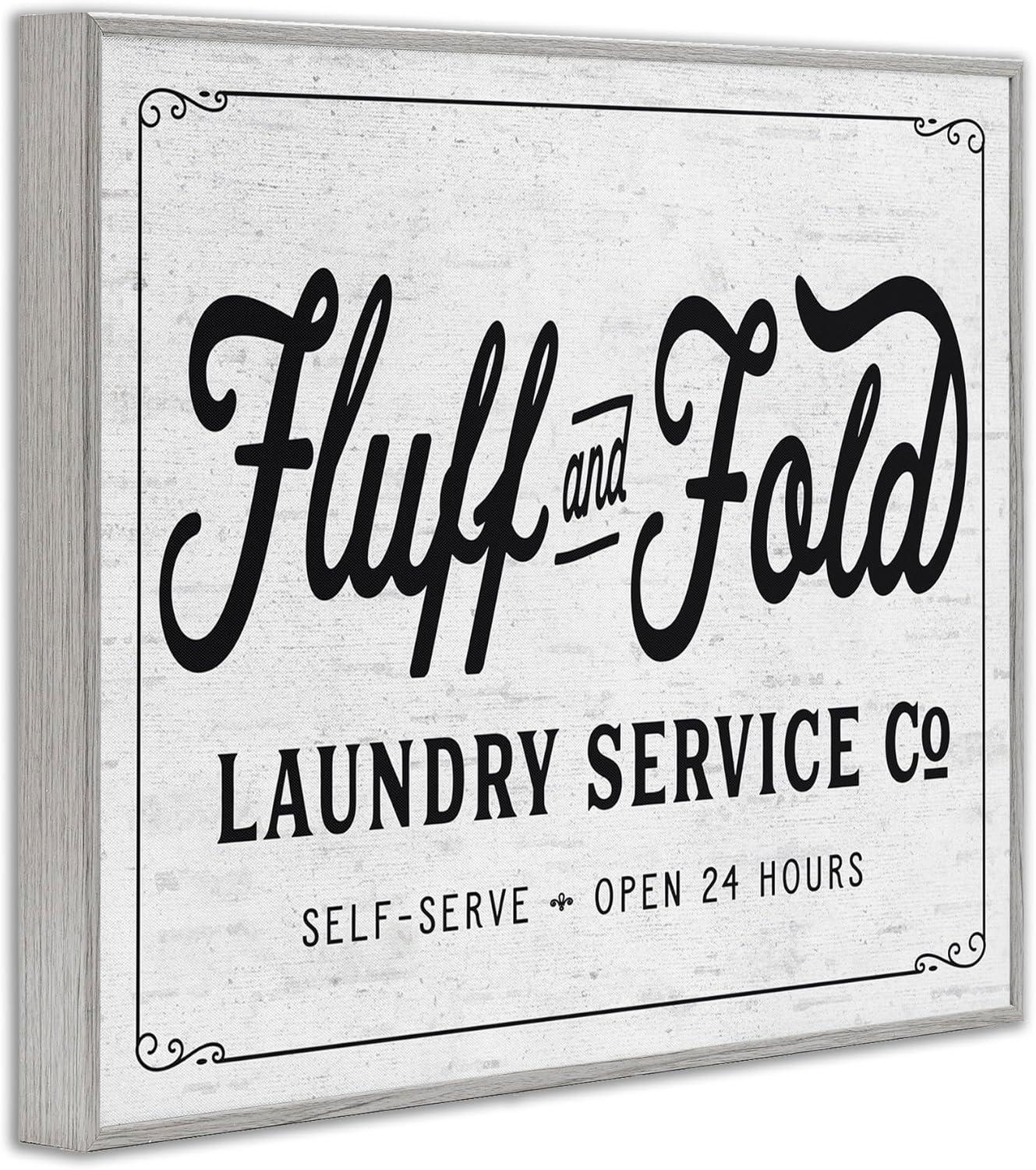 Stupell Industries Fluff and Fold Laundry Room Vintage Country Sign Framed Wall Art Design by Lettered and Lined, 11" x 14", Gray Framed