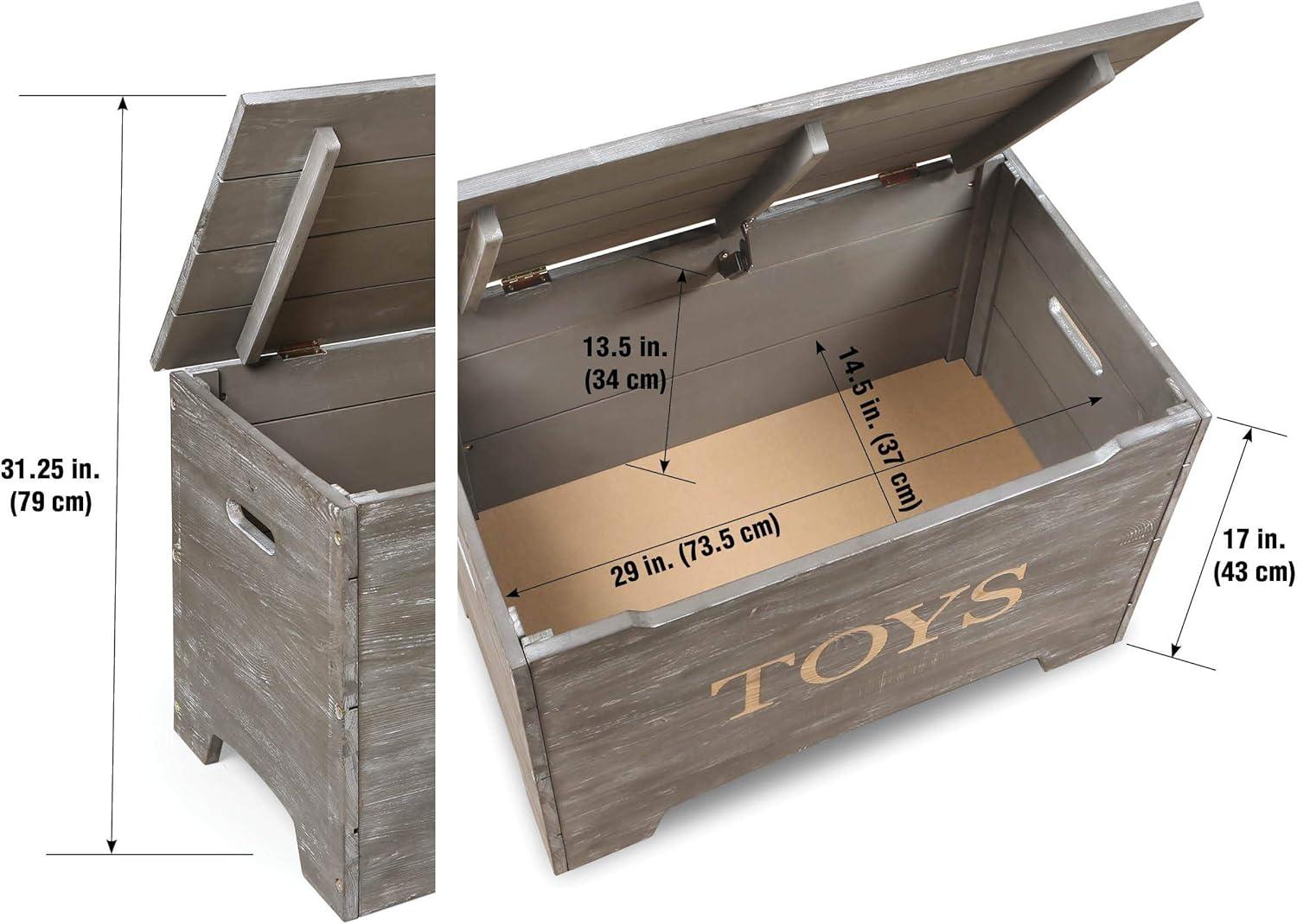 Vintage Gray Solid Wood Rustic Toy Box with Distressed Finish