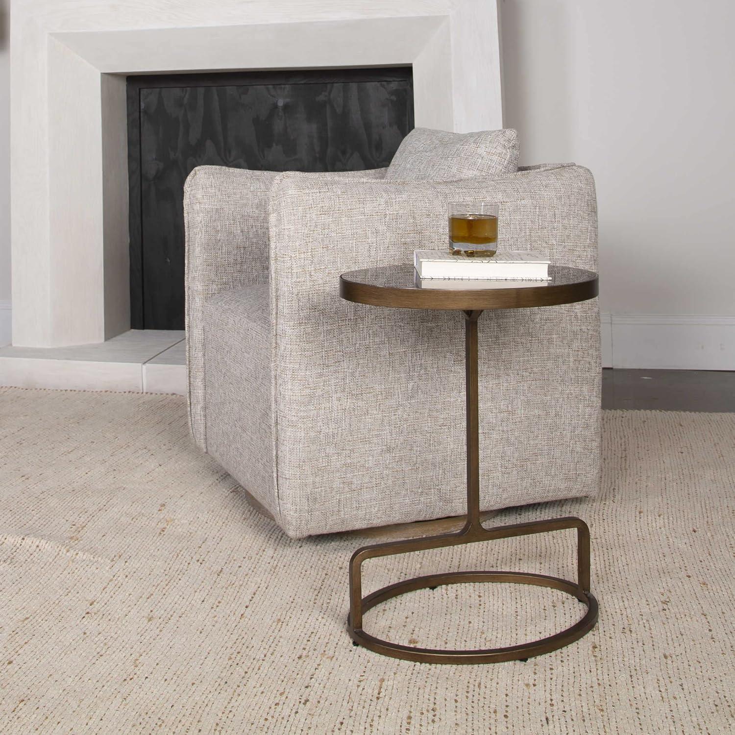 Oval Gold and Gray Marble Metal Accent Table