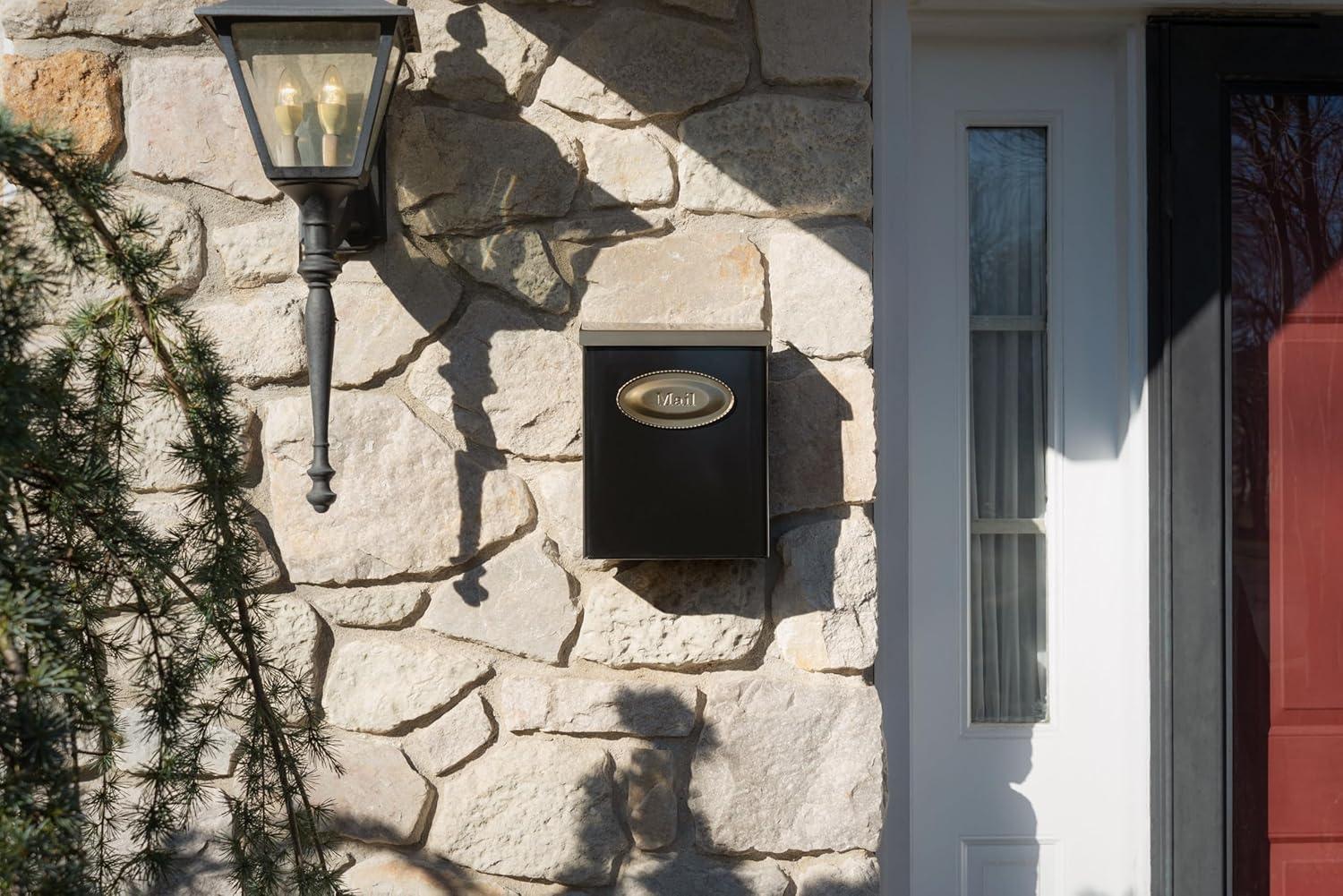 Medium Black and Brass Steel Locking Wall Mount Mailbox