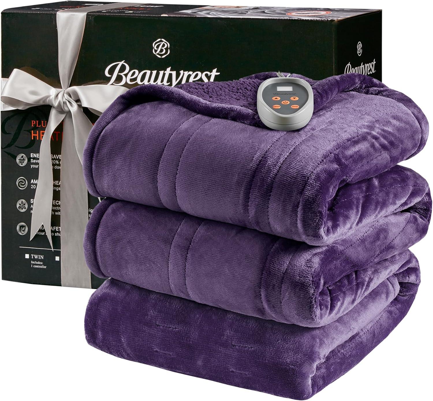 Beautyrest Electric Blanket, Soft, Warm, Reversible Plush - Sherpa Heating Blanket with 20 Heat Settings, 1-10 hrs Timer Auto Shut Off, Machine Washable, Full (84 inx80 in), Purple