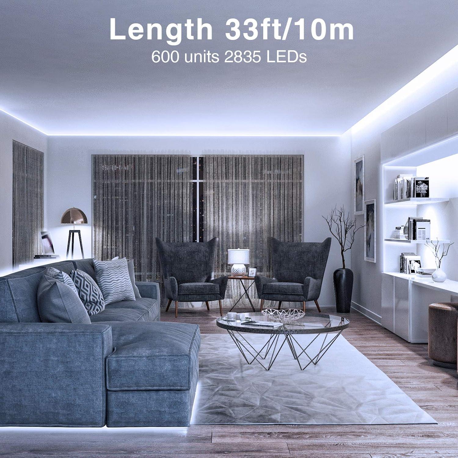 Onforu White LED Strip Lights, 32.8FT 6000K Super Bright Dimmable Tape Light Kit, 600 LEDs Daylight Easter Rope Light, 12V Flexible Strip Lighting for Mirror, Under Cabinet, Home, Bedroom