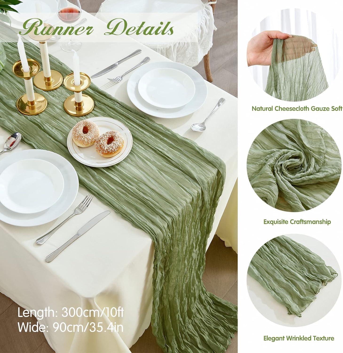 Mint Green Cheesecloth Table Runner 6 Pack 35" Boho Gauze Runner 120 inches Long Tablecloth Runner Rustic Sheer Fabric Bulk for Baby Shower Wedding Bridal Birthday Party Table Decorations