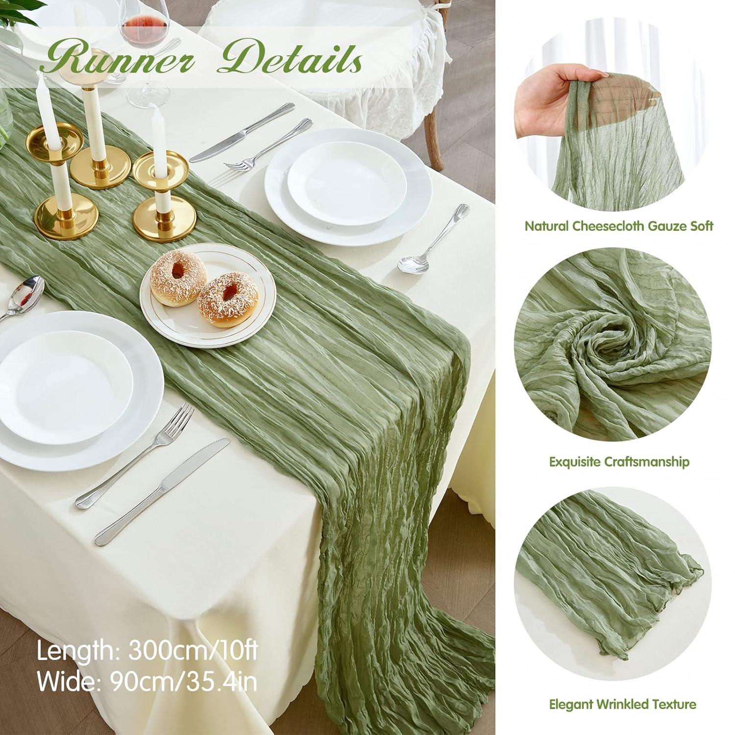 Mint Green Cheesecloth Table Runner 6 Pack 35" Boho Gauze Runner 120 inches Long Tablecloth Runner Rustic Sheer Fabric Bulk for Baby Shower Wedding Bridal Birthday Party Table Decorations
