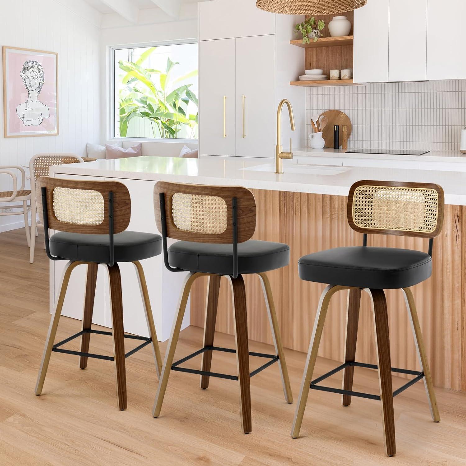 Adianey Swivel Upholstered Rattan Back Counter & Bar Stool (Set of 3)