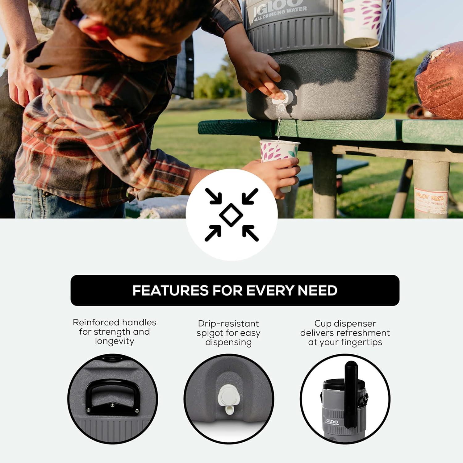 Igloo Sports Cooler Water Beverage Dispenser, Insulated 5 & 10 Gallon Water Cooler, Insulated Drink Dispenser with Spout, Portable Handwashing Stations