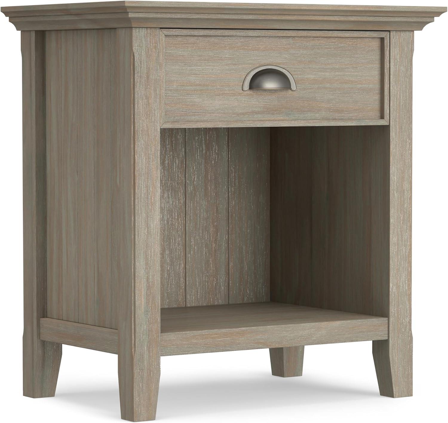 Distressed Grey Solid Pine 1-Drawer Bedside Table with Open Storage