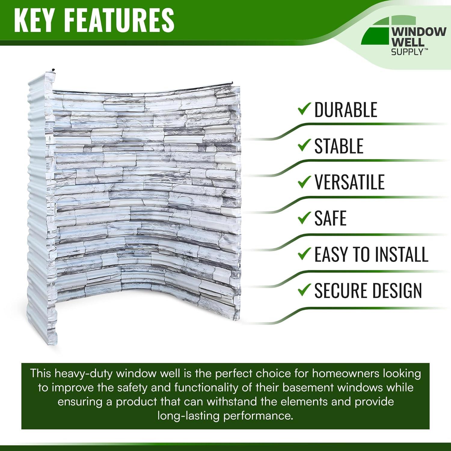 Gray Stoneview Heavy-Duty Corrugated Steel Window Well, 60" x 36"