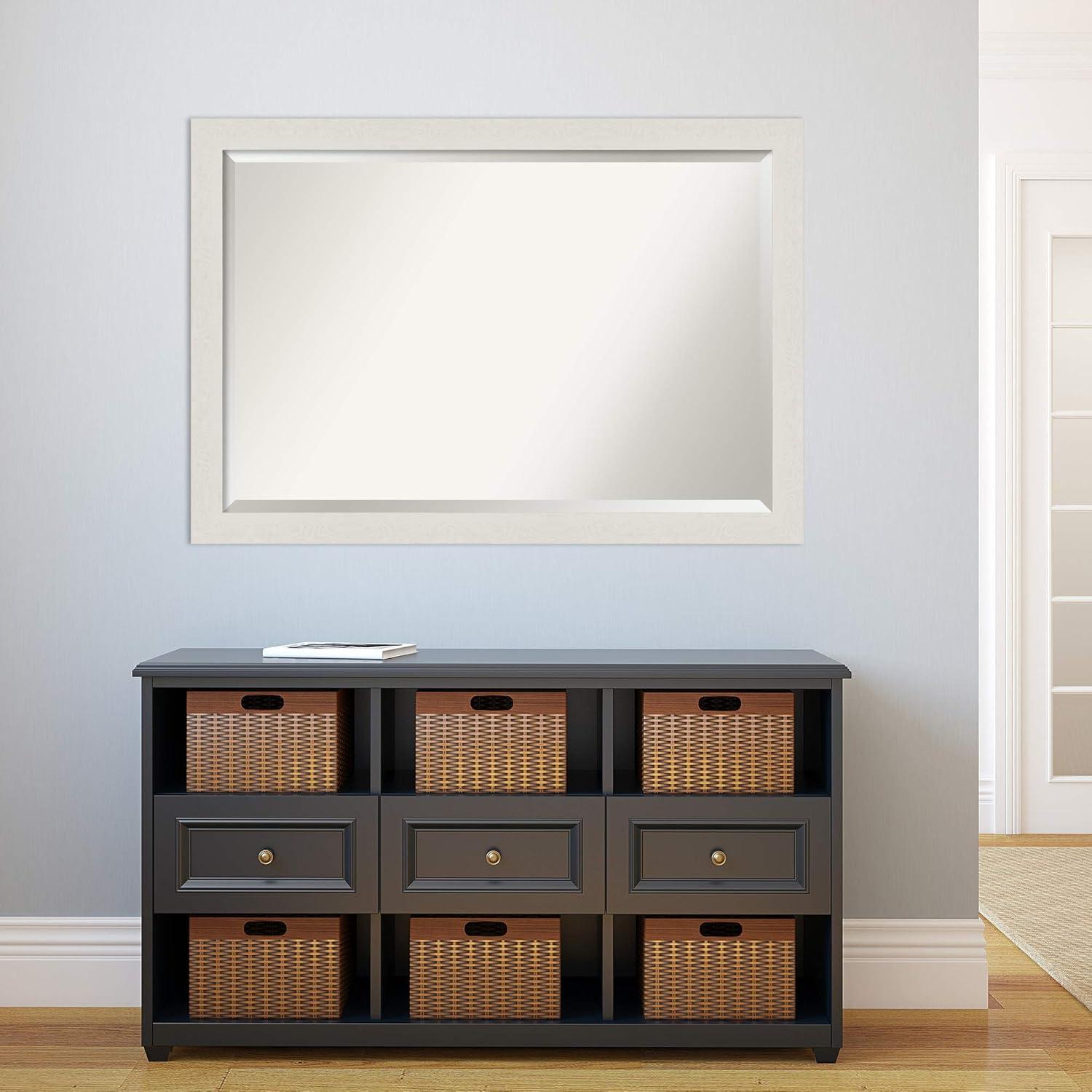 39" x 27" Rustic Plank White Framed Bathroom Vanity Wall Mirror - Amanti Art: Wall Mounted, Includes Hardware