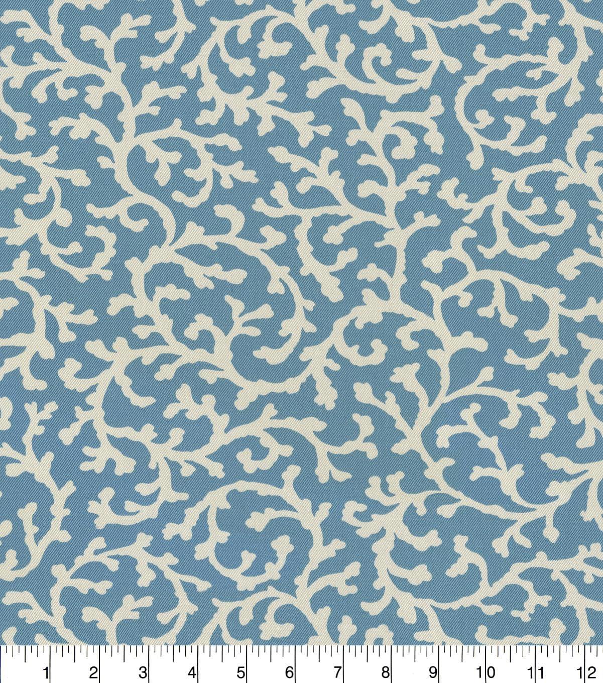 Blue and White Cotton Upholstery Fabric by the Yard