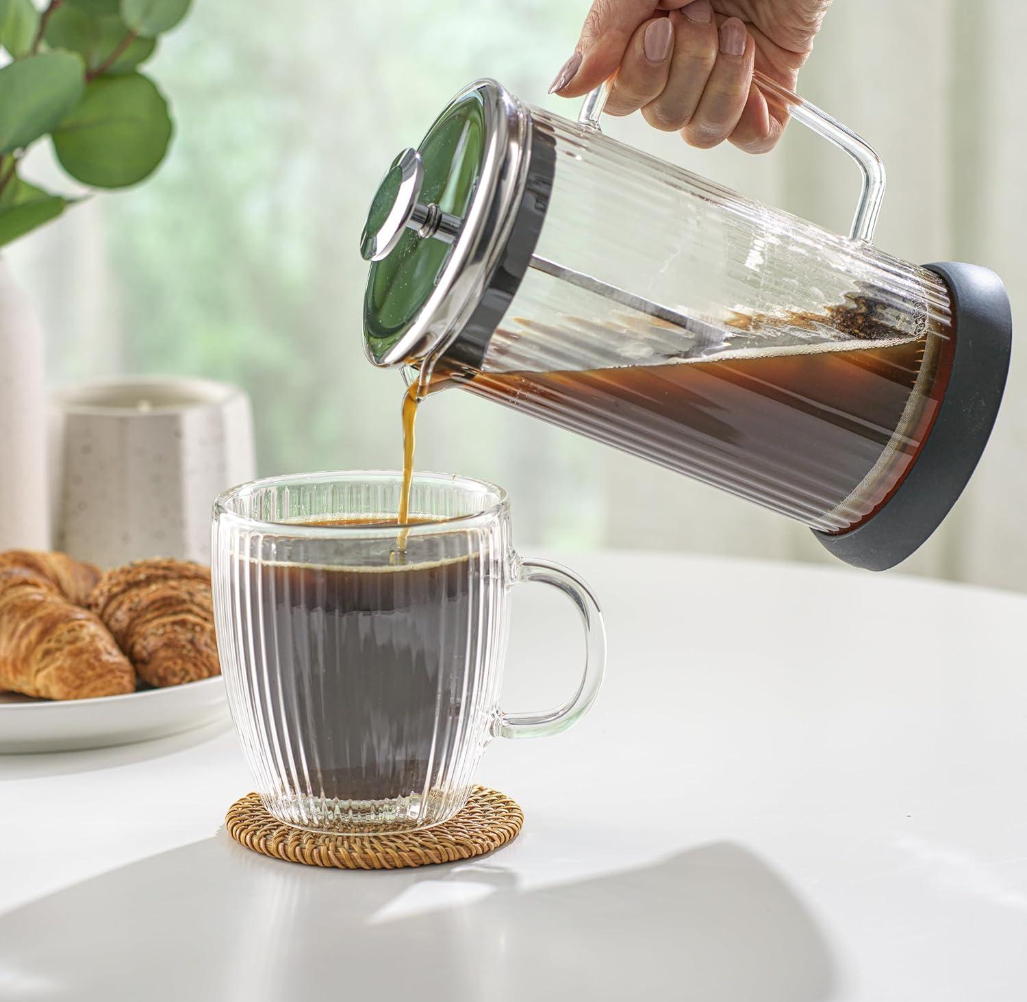 JoyJolt JG10327 JoyJolt Savor Fluted French Press Coffee and Tea Maker, 33.8oz