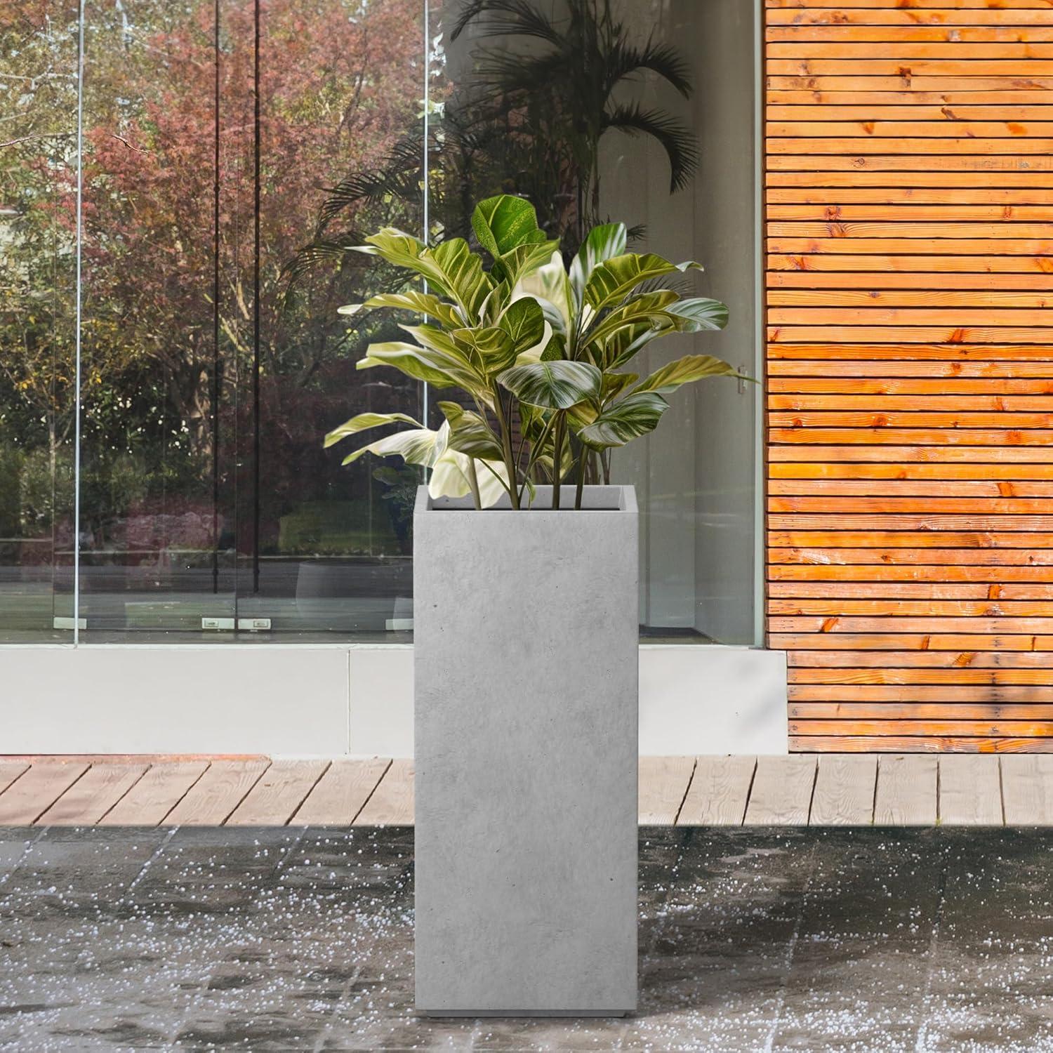 20" x 9" Rectangular Kante Lightweight Modern Tall Outdoor Planter Natural Concrete - Rosemead Home & Garden, Inc.