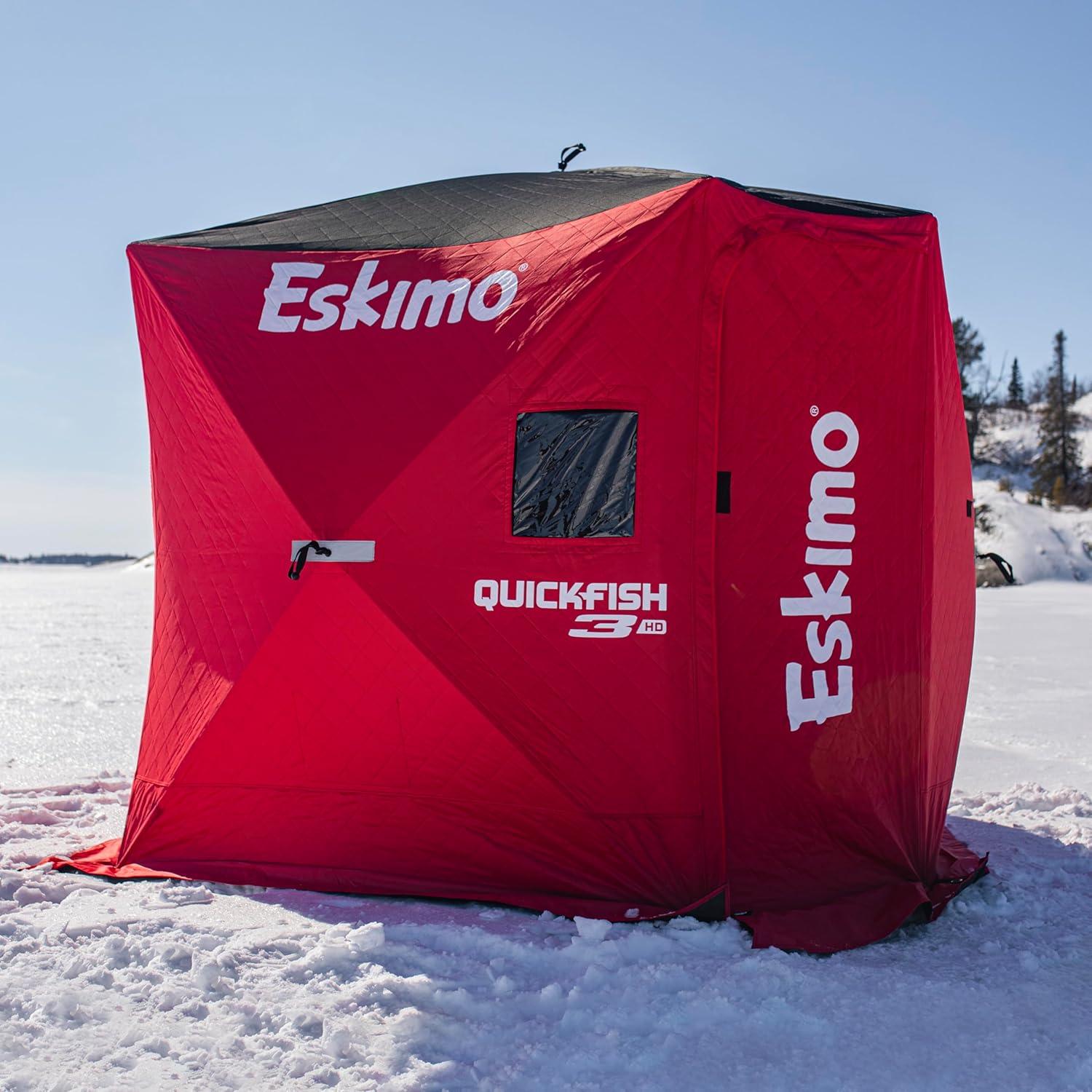 Eskimo QuickFish™ 3HD, Pop-Up Portable Shelter, No-Trip Door, Red/Black, Three Person, 46075