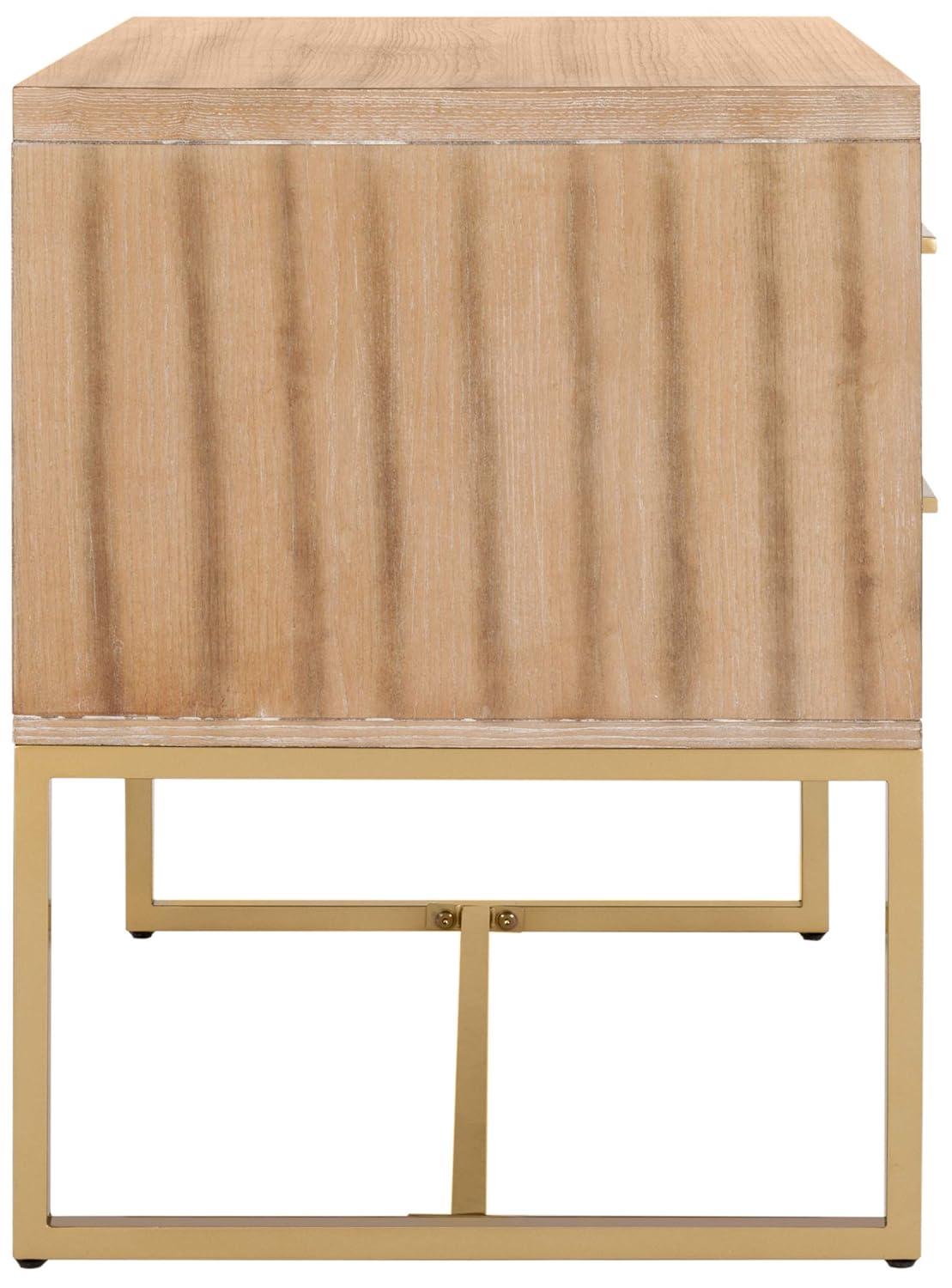 Everly Quinn Stylish Brookelyne 30'' W Nightstand –Rustic Oak with Brass Leg & 2 Spacious Bedroom Storage Drawers