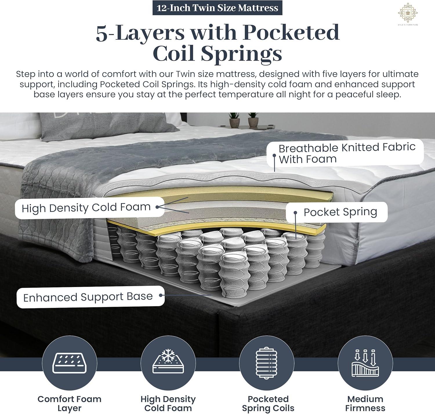 Full Size Mattress - 12 Inch Cool Memory Foam & Spring Hybrid Mattress with Breathable Cover - Comfort Tight Top - Rolled in a Box - Oliver & Smith