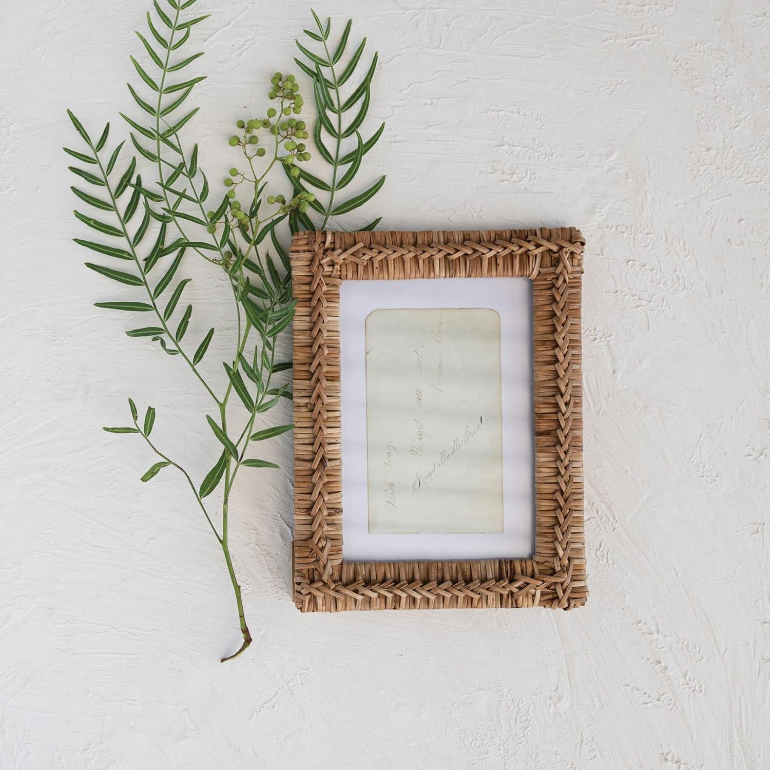 Natural Handwoven Rattan Distressed Tabletop Photo Frame