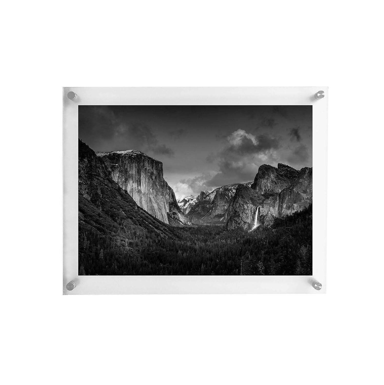 11x14 Floating Acrylic Picture Frame with Chrome Standoff Double Panel Wall Mount Photo Frame for Picture Up to inches (11x14)